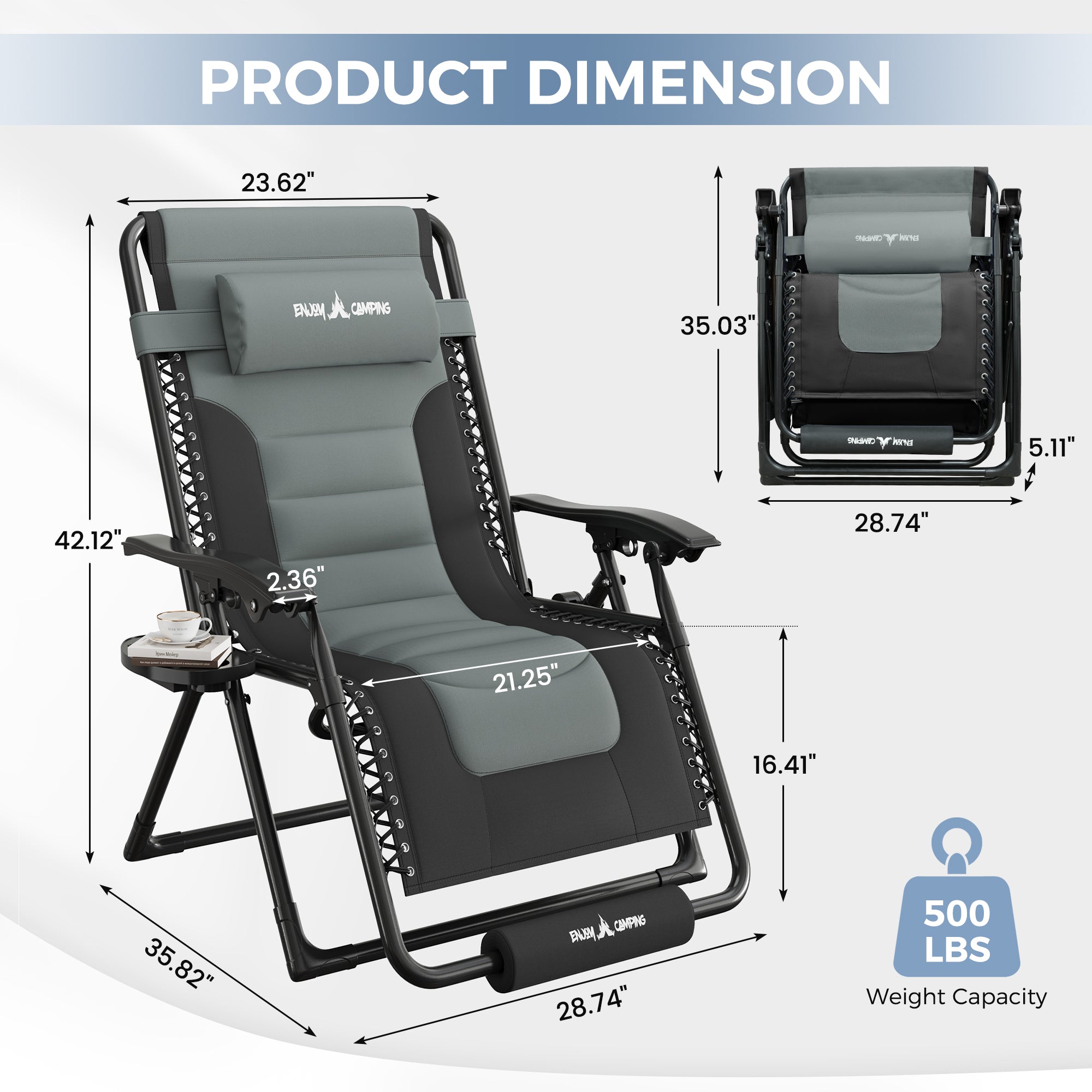 Oversized Zero Gravity Chair – Heavy Duty 500lb Capacity, Adjustable Recliner with Headrest & Footrest, Foldable Outdoor Patio Lounge Chair
