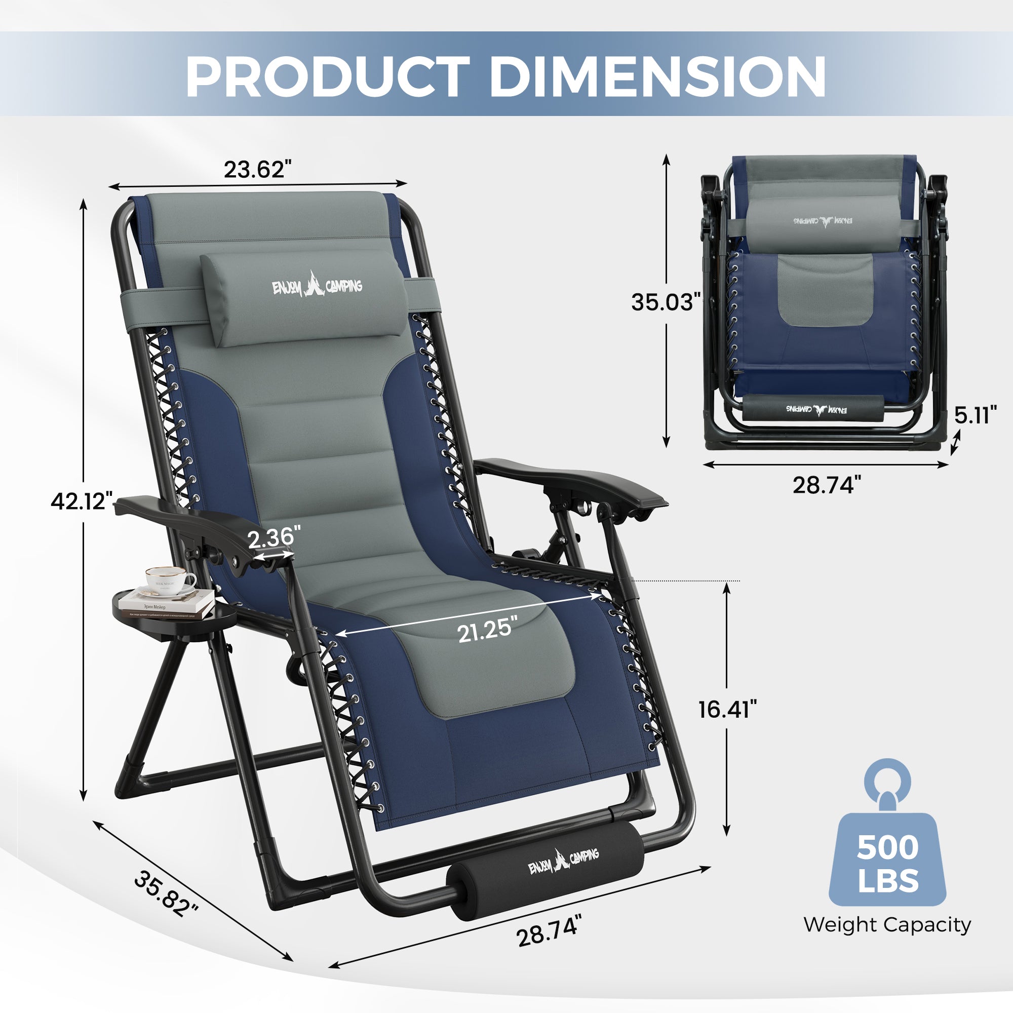 Oversized Zero Gravity Chair – Heavy Duty 500lb Capacity, Adjustable Recliner with Headrest & Footrest, Foldable Outdoor Patio Lounge Chair