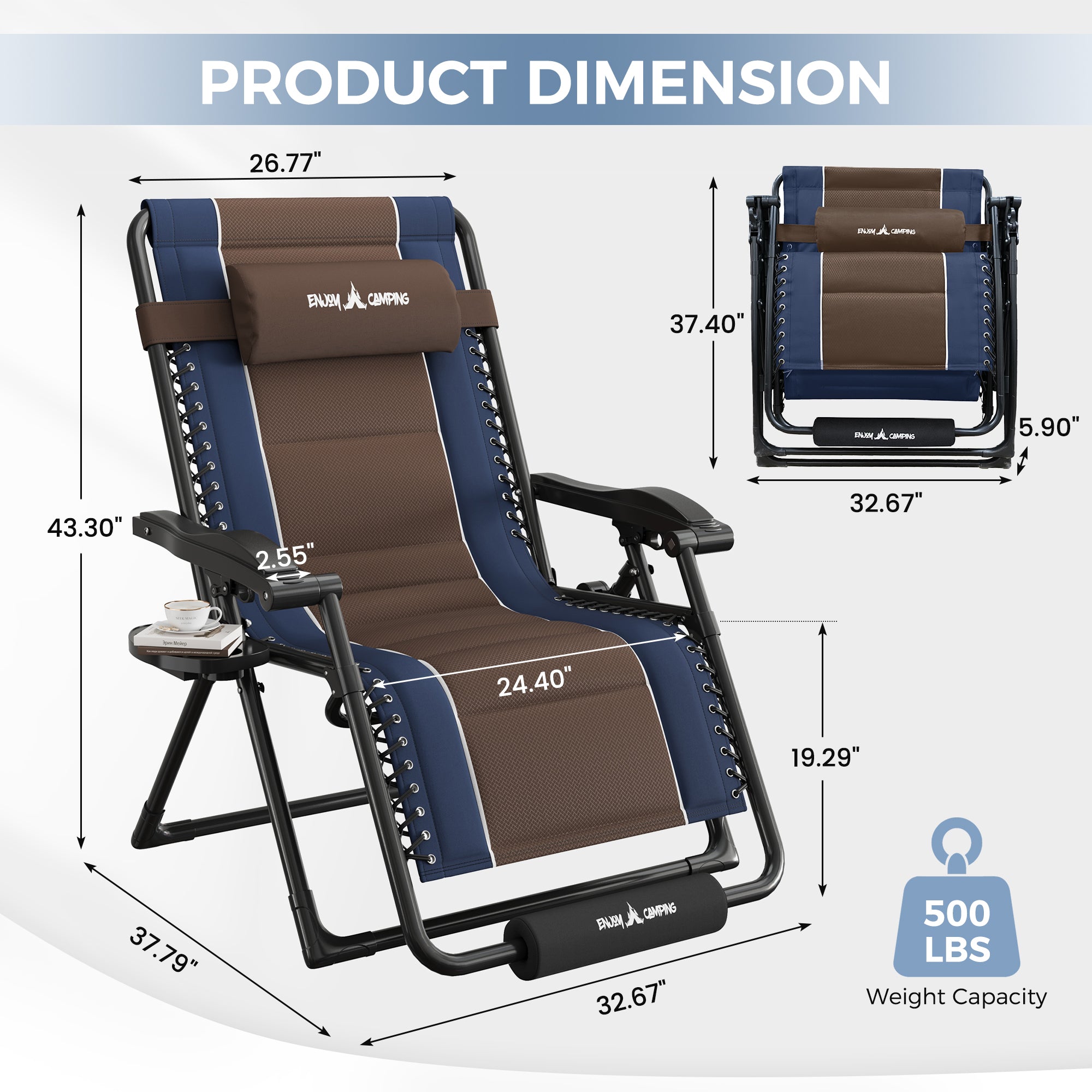 Oversized Zero Gravity Chair – Heavy Duty 500lb Capacity, Adjustable Recliner with Headrest & Footrest, Foldable Outdoor Patio Lounge Chair