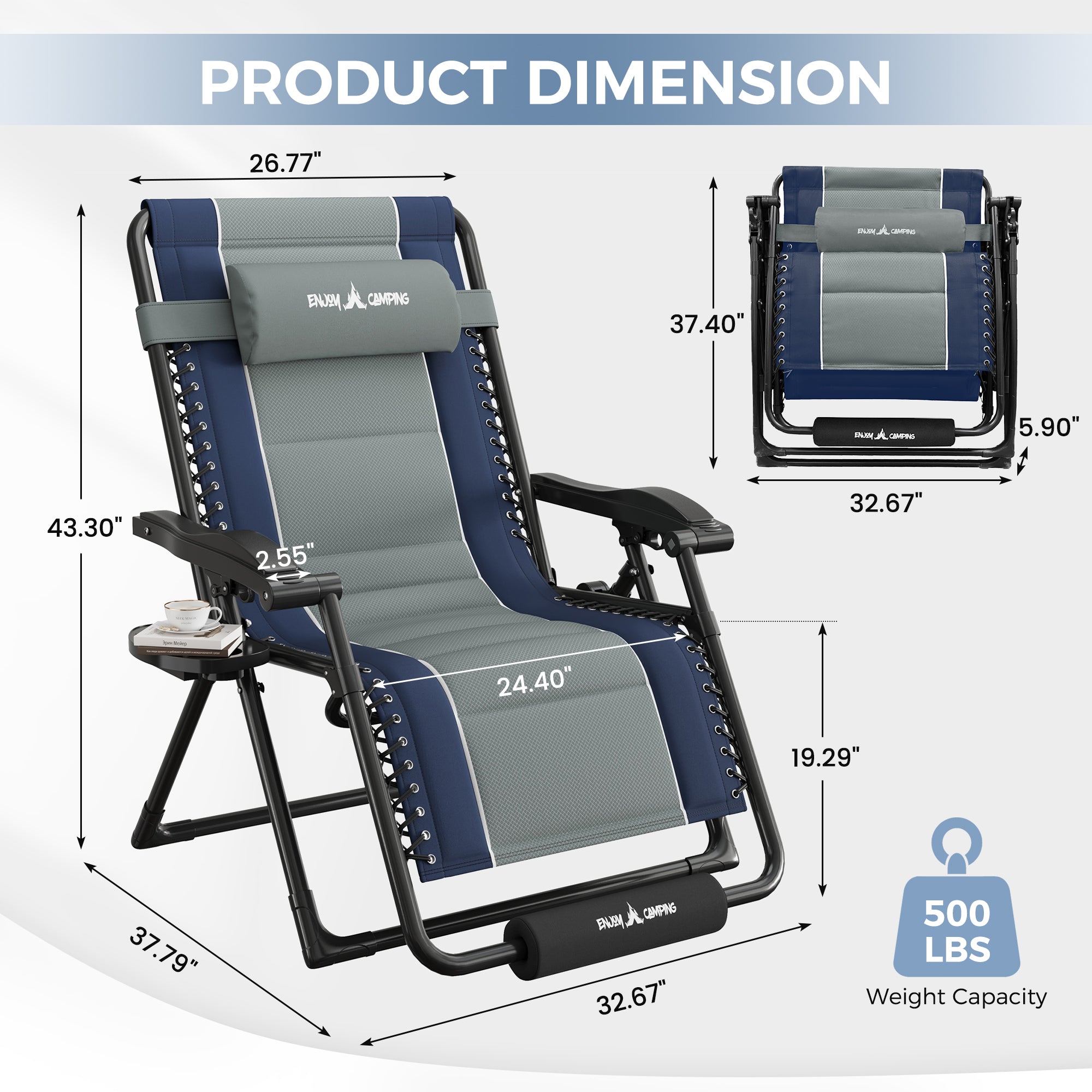 Oversized Zero Gravity Chair – Heavy Duty 500lb Capacity, Adjustable Recliner with Headrest & Footrest, Foldable Outdoor Patio Lounge Chair