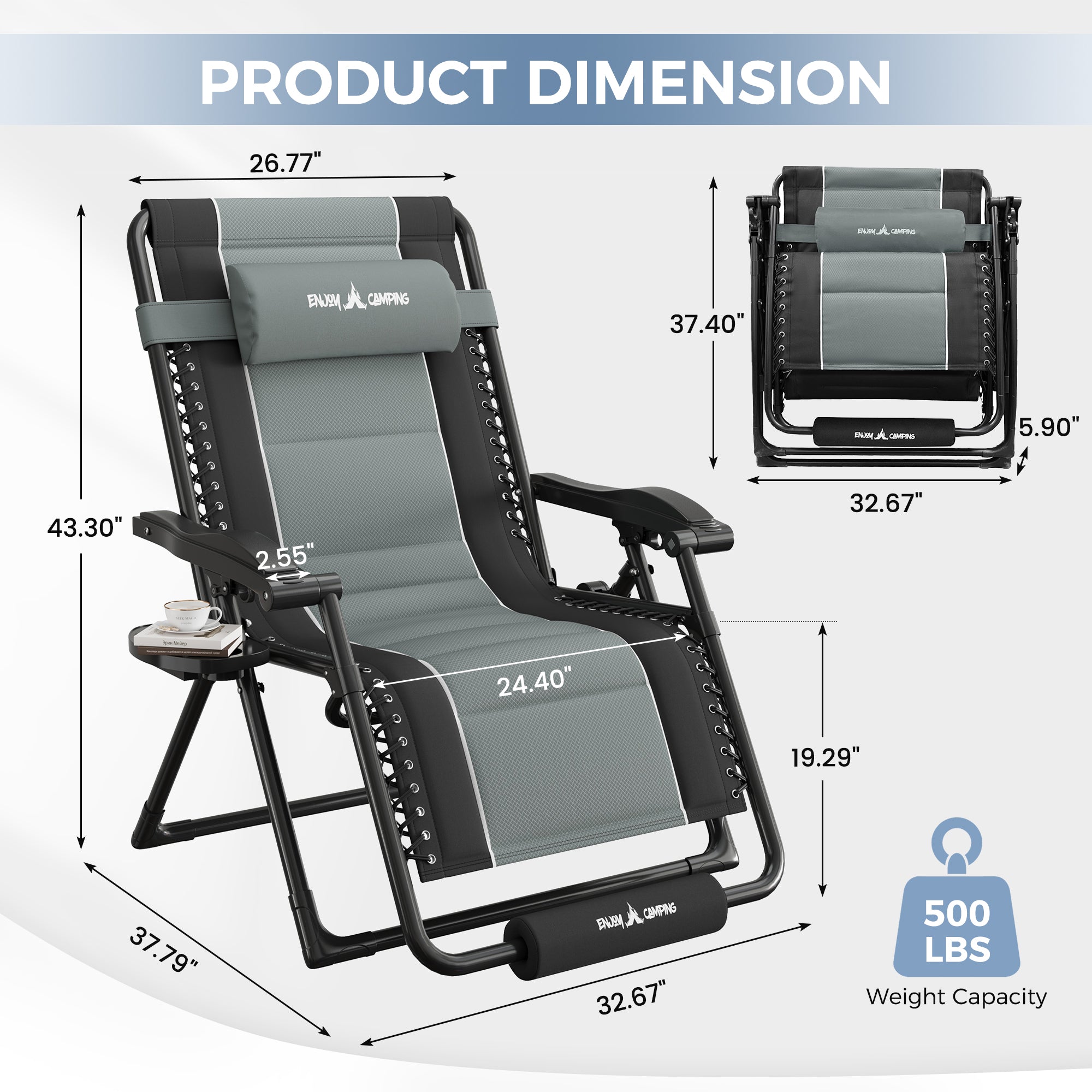Oversized Zero Gravity Chair – Heavy Duty 500lb Capacity, Adjustable Recliner with Headrest & Footrest, Foldable Outdoor Patio Lounge Chair