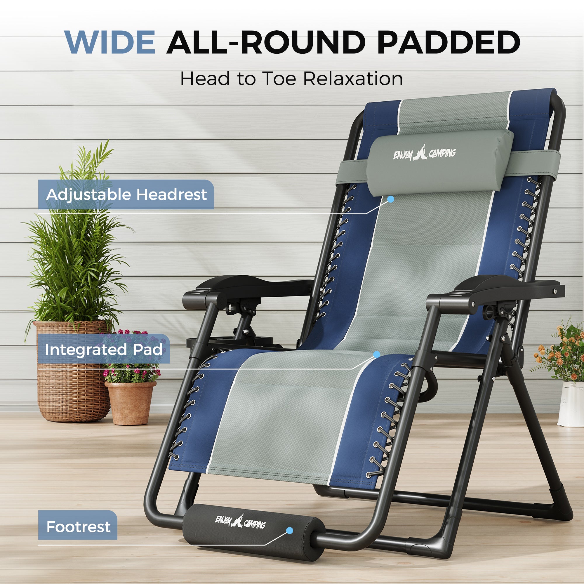 Oversized Zero Gravity Chair – Heavy Duty 500lb Capacity, Adjustable Recliner with Headrest & Footrest, Foldable Outdoor Patio Lounge Chair