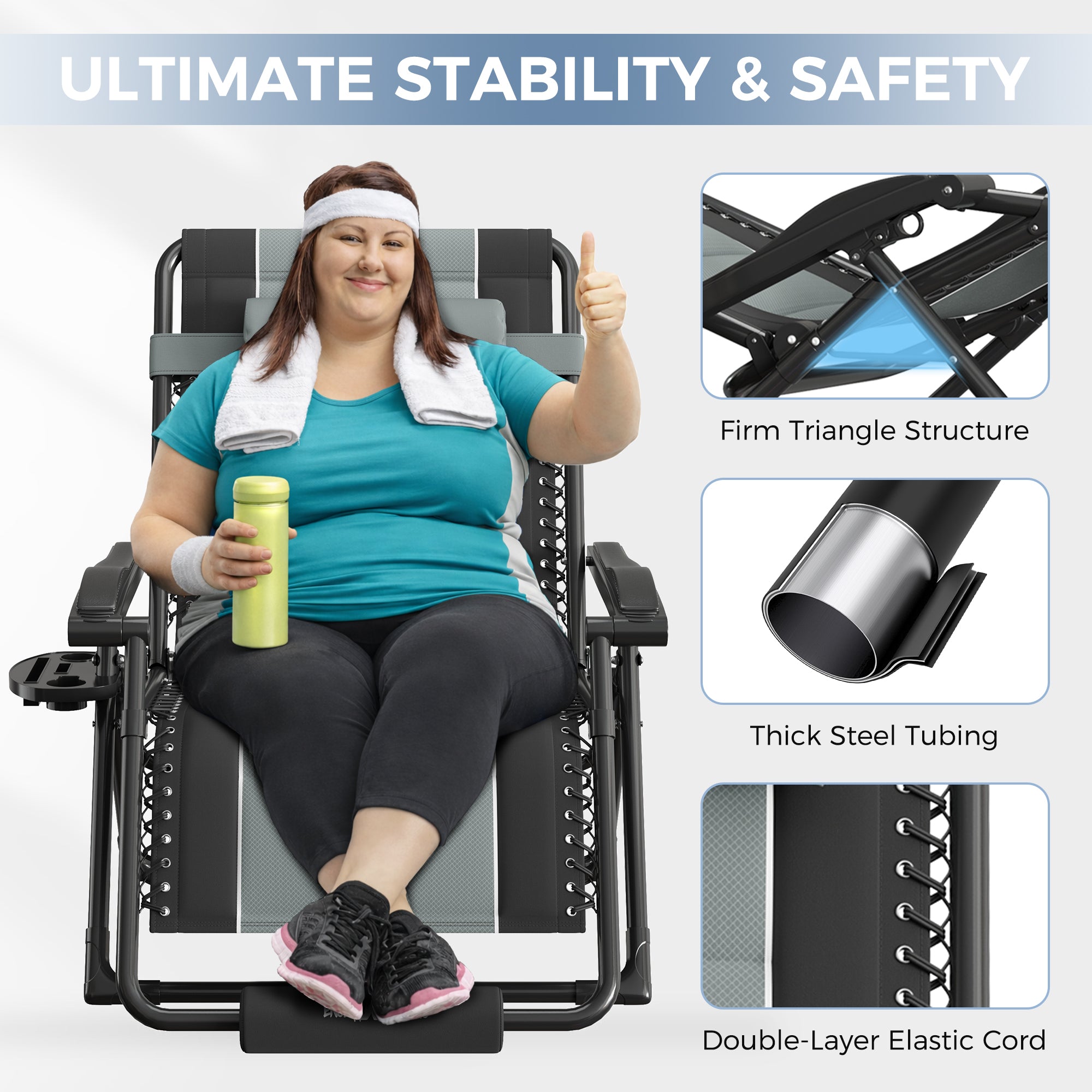 Oversized Zero Gravity Chair – Heavy Duty 500lb Capacity, Adjustable Recliner with Headrest & Footrest, Foldable Outdoor Patio Lounge Chair