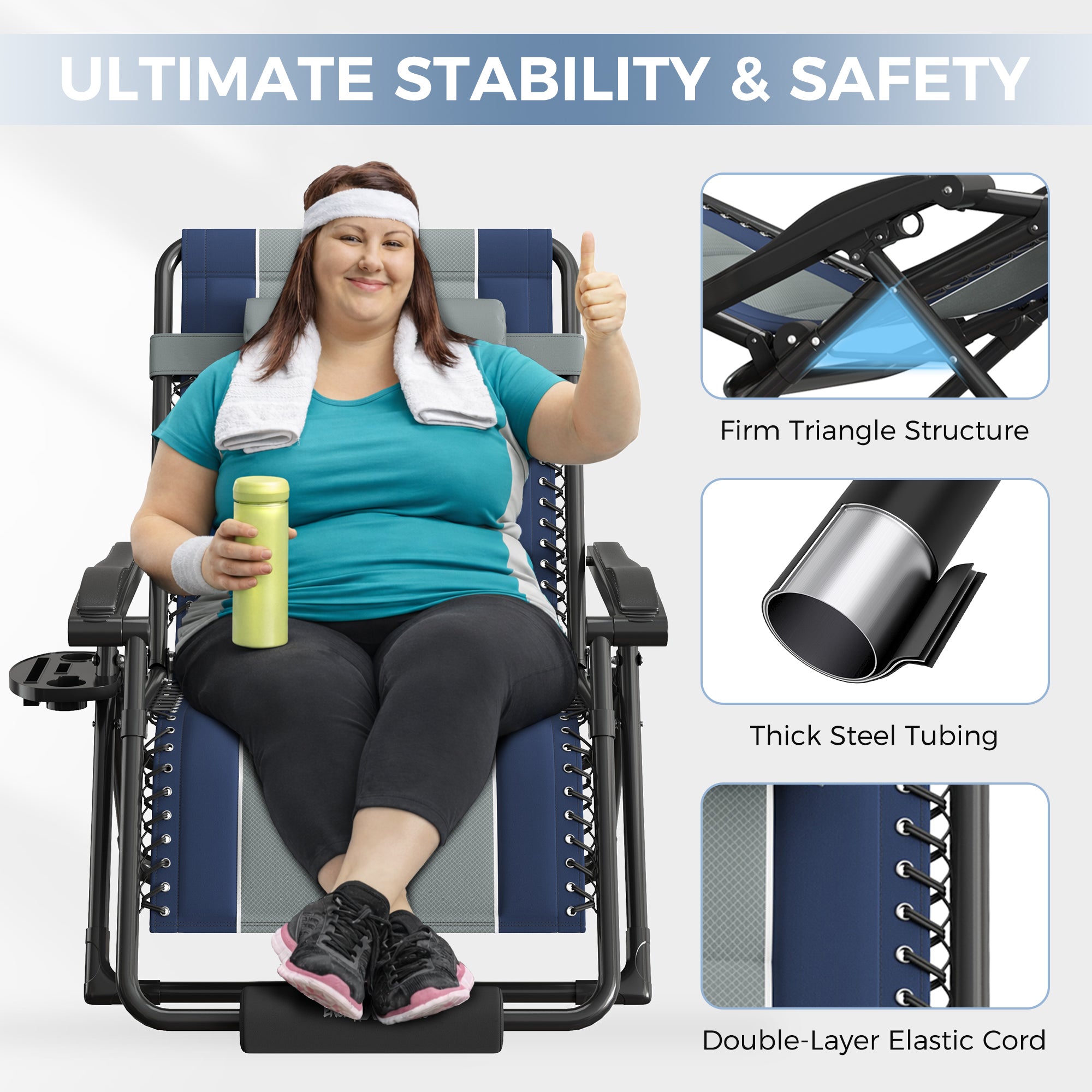 Oversized Zero Gravity Chair – Heavy Duty 500lb Capacity, Adjustable Recliner with Headrest & Footrest, Foldable Outdoor Patio Lounge Chair