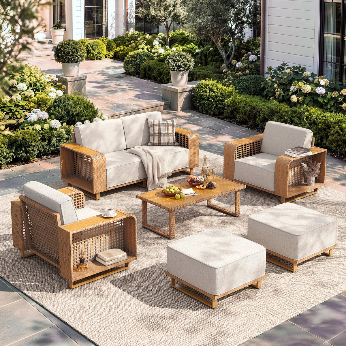 UDPATIO Patio Furniture Set, 10" Thick Wicker Conversation Set, Beige