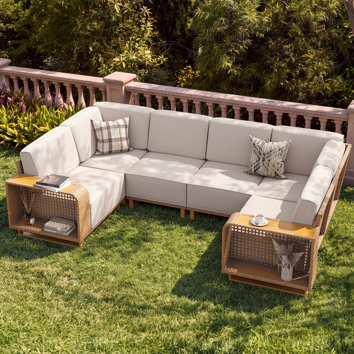 UDPATIO Patio Furniture Set, 10" Thick Wicker Conversation Set, Beige
