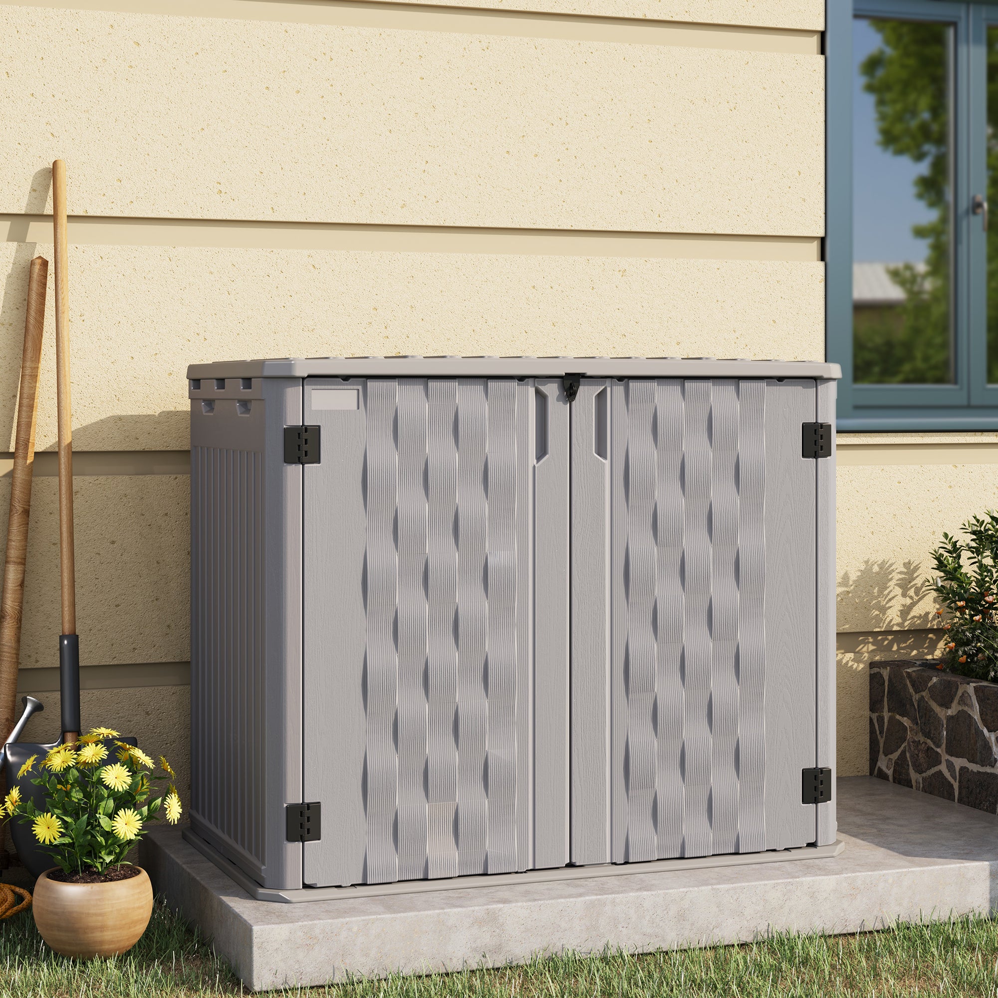 UDPATIO Horizontal Resin Outdoor Storage Shed & Storage Cabinet 34 Cu.Ft, Lockable Waterproof, Outdoor Storage for Generator, Garden Tools, Garage Can, Bike