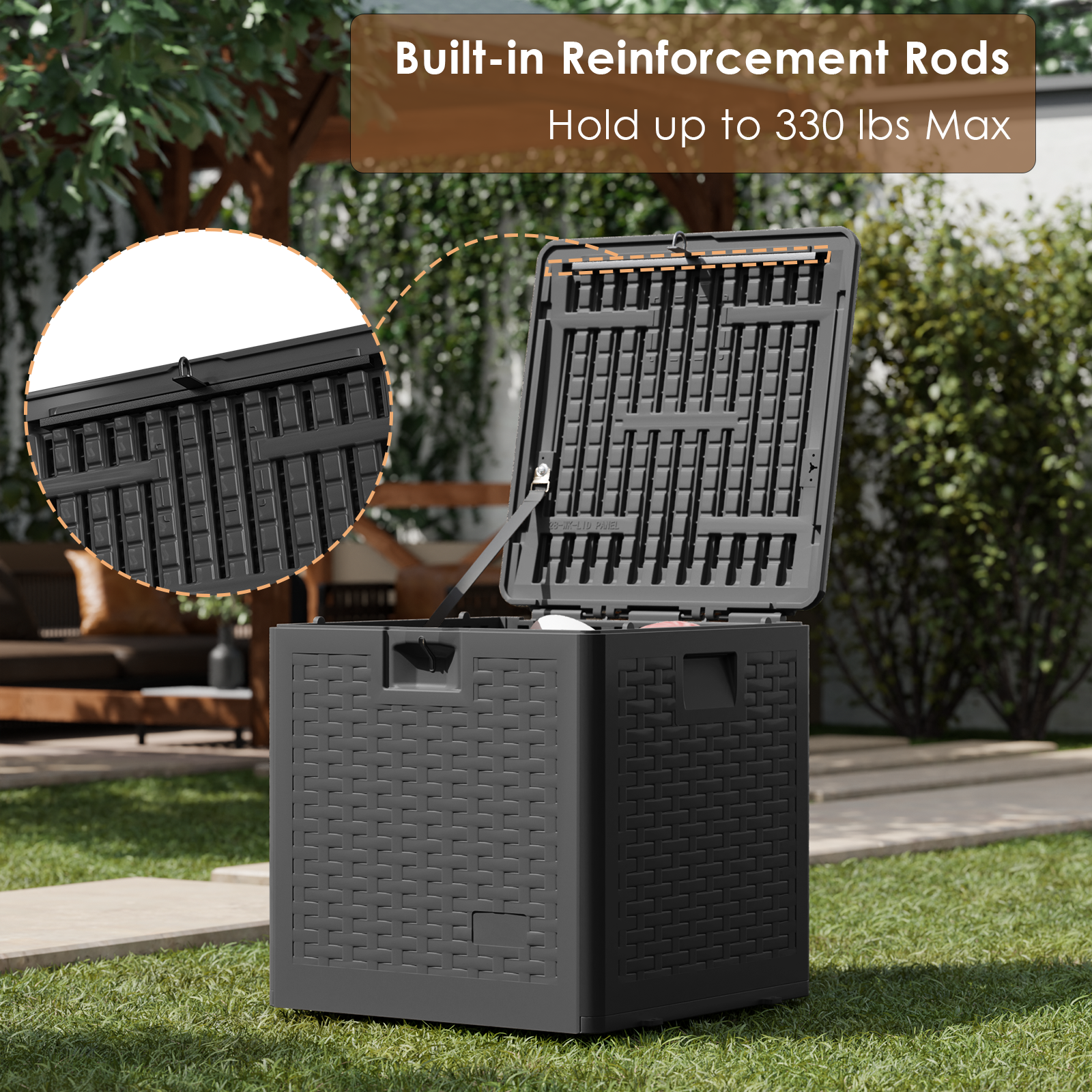 UDPATIO Deck Box, Outdoor Storage Box Lockable Storage Container Outside Box (Black)