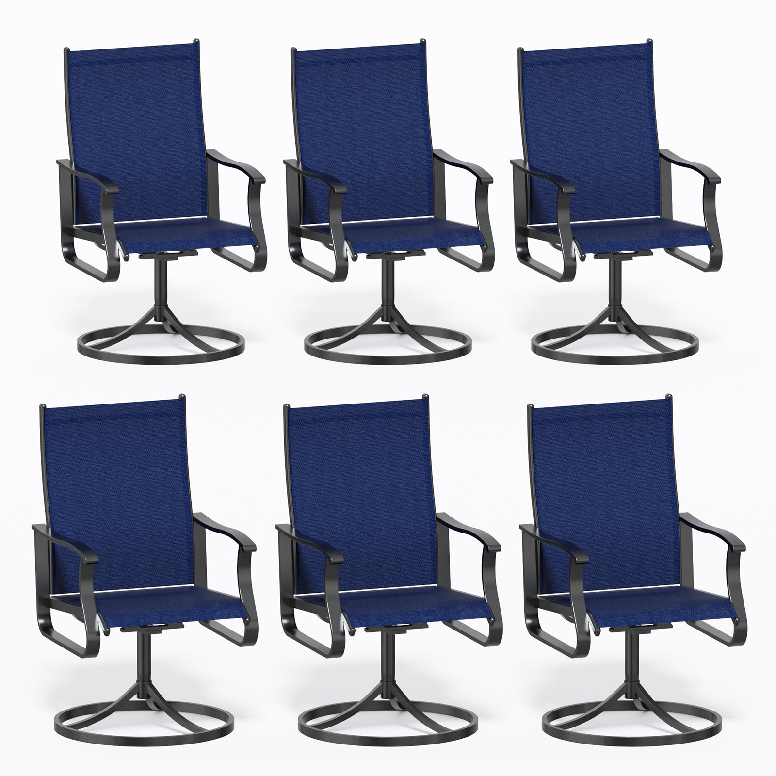 UDPATIO Swivel Patio Chairs Set of 6, Outdoor Swivel Rocker Patio Chairs with High Back, All Weather Textilene & Metal Frame for Backyard, Lawn, Porch, Pooside or Garden, Navy Blue