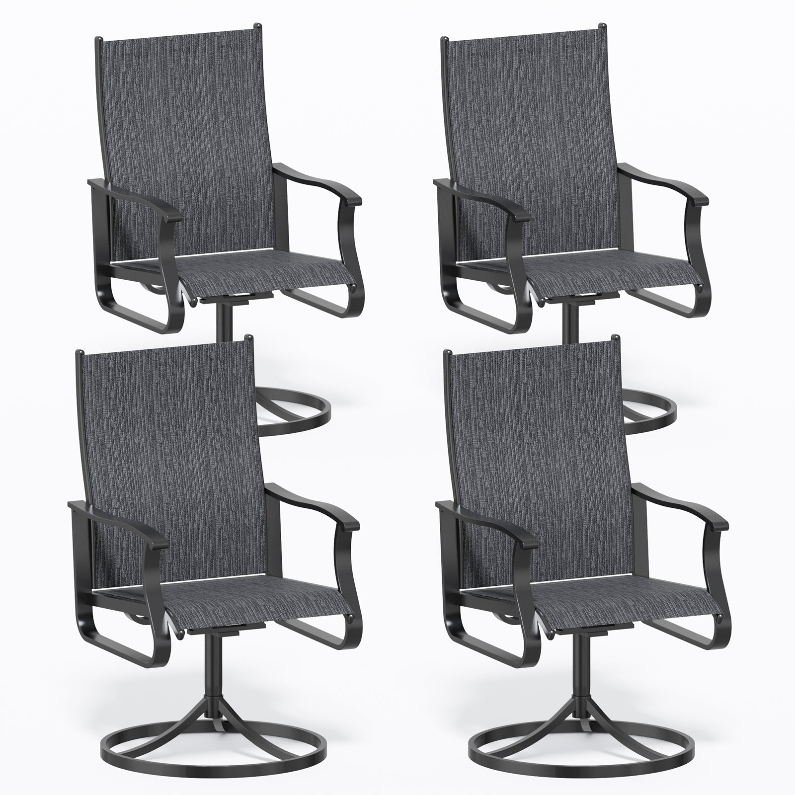 UDPATIO Swivel Patio Chairs Set of 4, Outdoor Swivel Rocker Patio Chairs with High Back, All Weather Textilene & Metal Frame for Backyard, Lawn, Porch, Pooside or Garden, Dark Grey