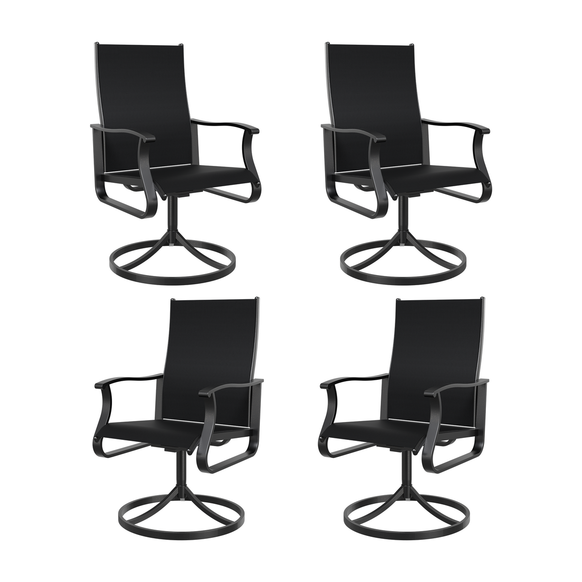 UDPATIO Low Back Outdoor Dining Chair Set of 4, 360° Swivel Patio Chair Outside for Lawn Garden Backyard Deck, Black
