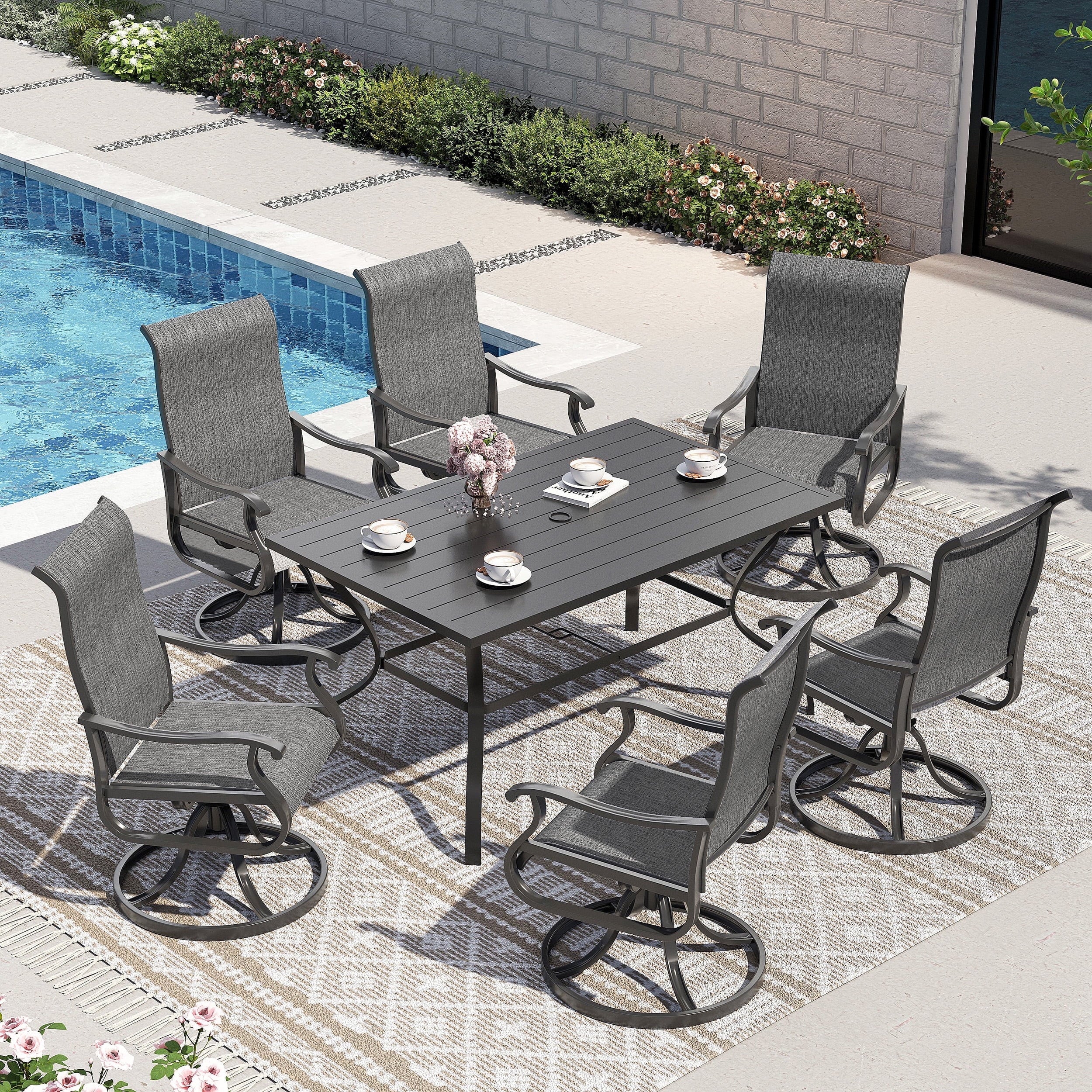 UDPATIO Aluminum Outdoor Dining Chairs - Set of 6, Dark Grey