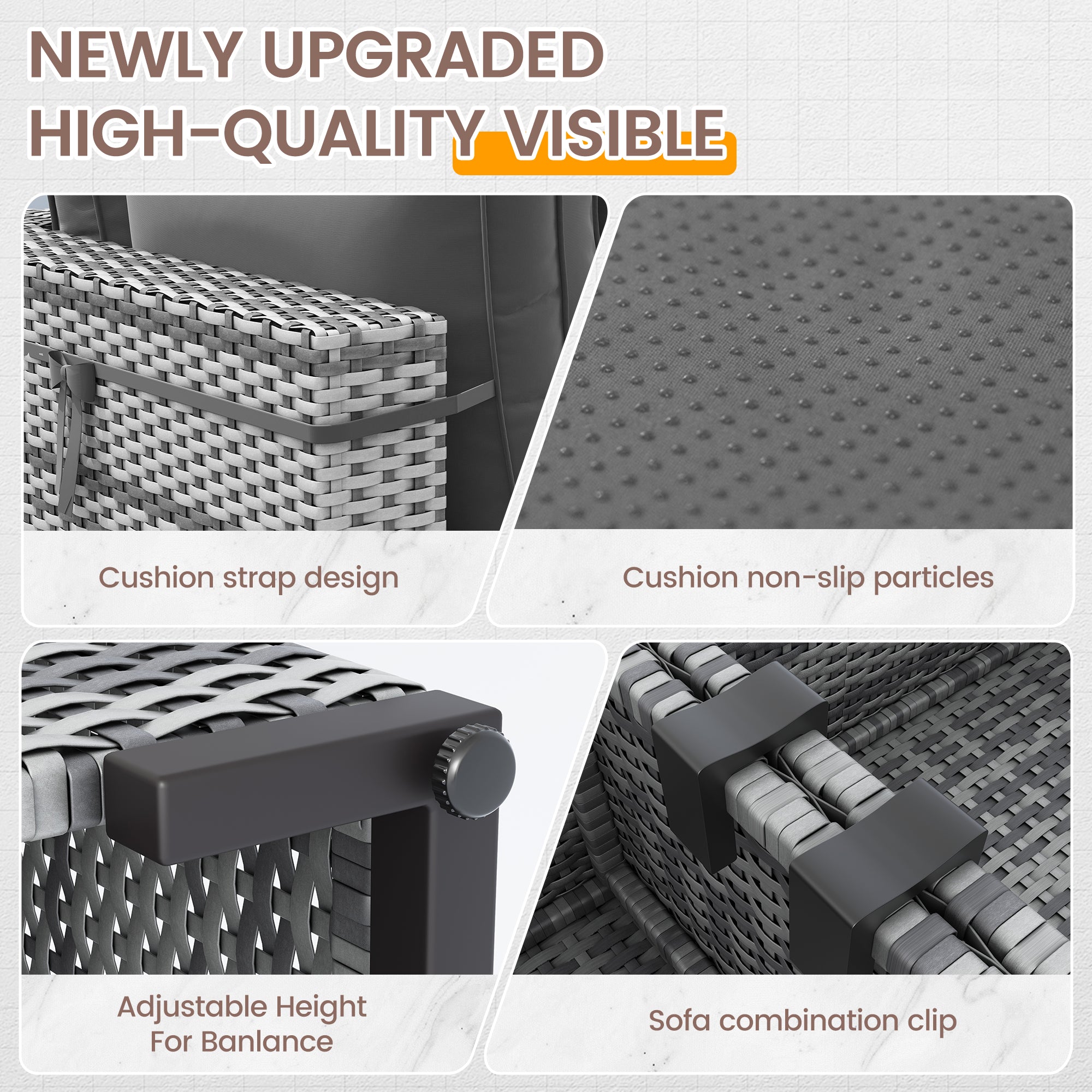 UDPATIO Outdoor Patio Furniture Set, 7-Piece PE Wicker Sectional Sofa with Tea Table, Outdoor Conversation Set for Patio, Garden, Backyard (Grey Cushions with Grey Rattan)