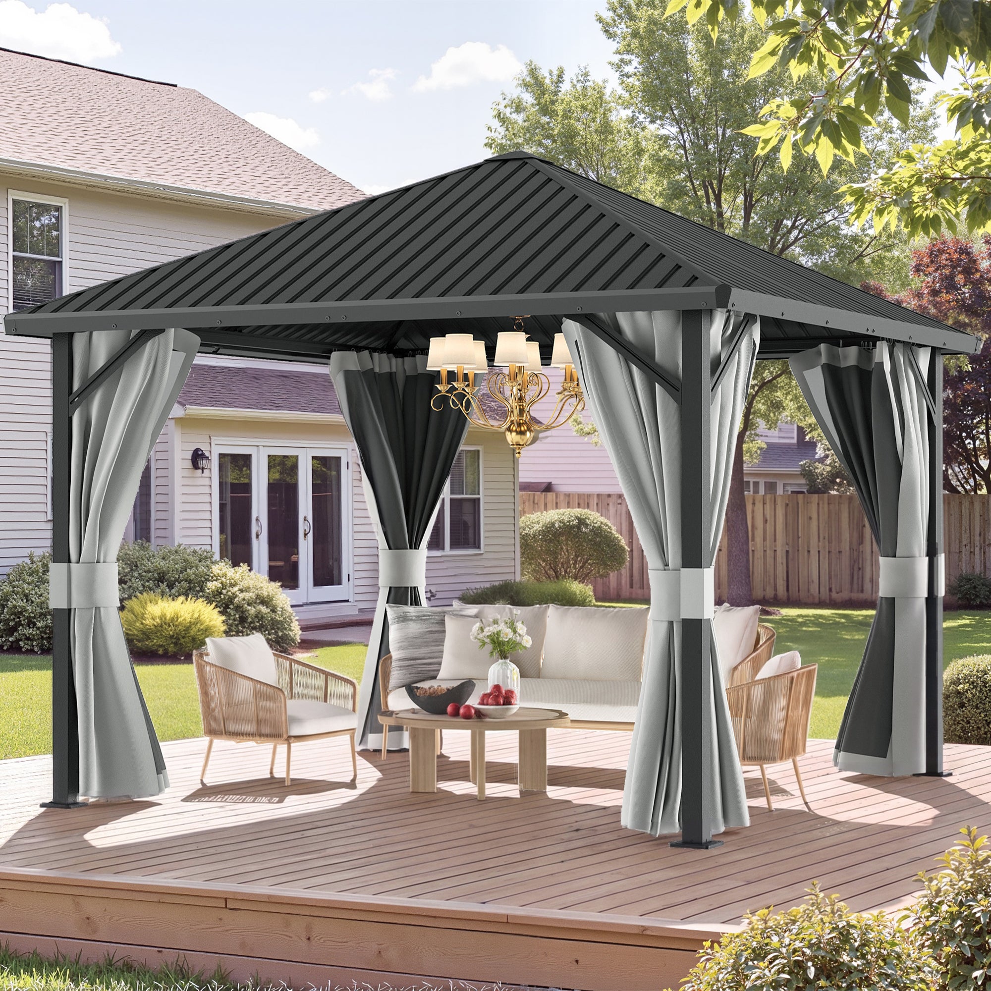 DPATIO 10'x10' Hardtop Patio Gazebo, Outdoor Metal Gazebos, Gray