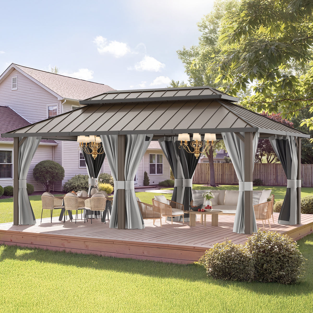 DPATIO 12'x20' Hardtop Aluminum Outdoor Gazebo with Double Roof, Gray