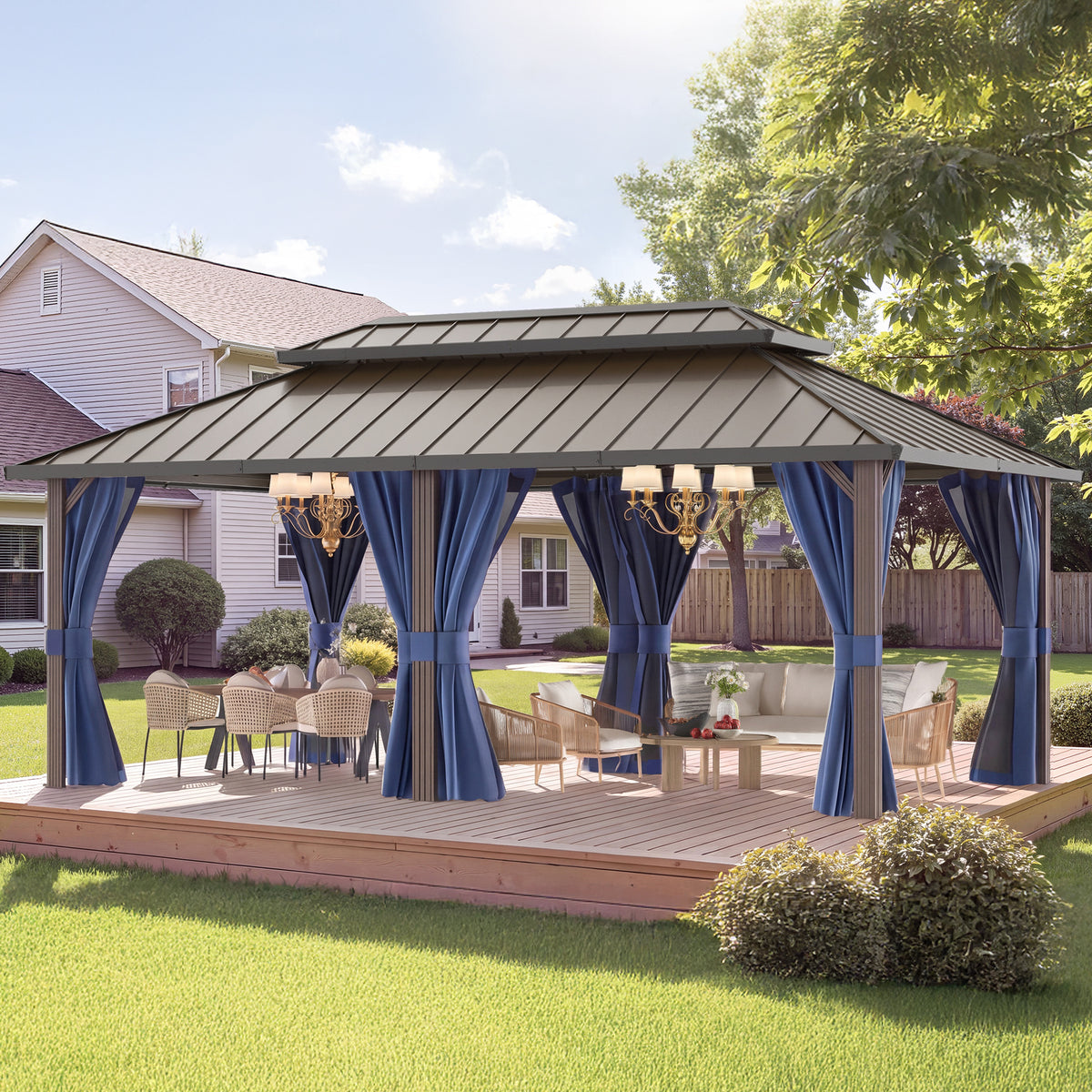DPATIO 12'x20' Hardtop Aluminum Outdoor Gazebo with Double Roof, Navy Blue