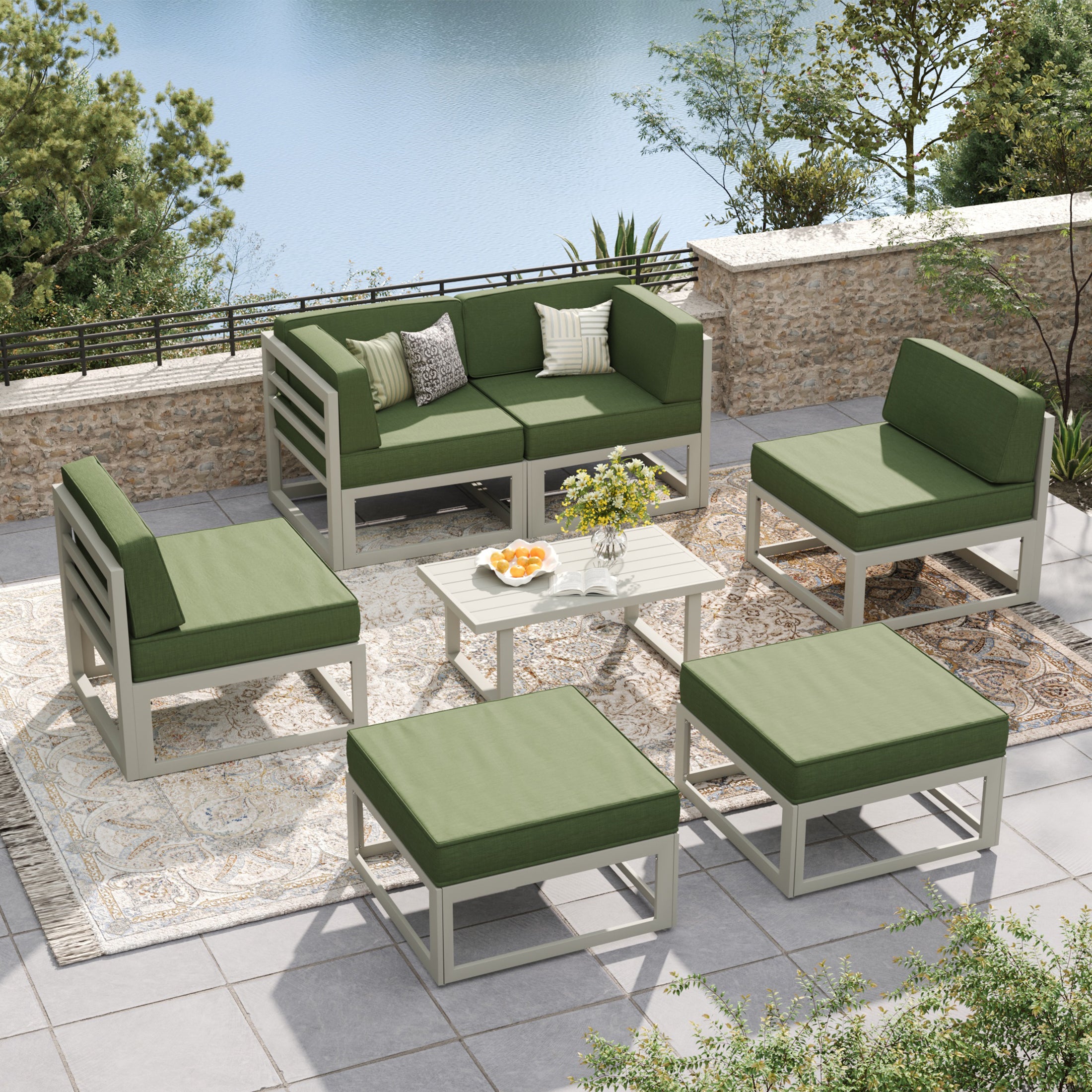 UDPATIO Aluminum Patio Furniture, Metal Patio Conversation Set with Waterproof Cover, 5 Inch Thick Cushions , Modern Outdoor Furniture for Deck & Backyard, Green