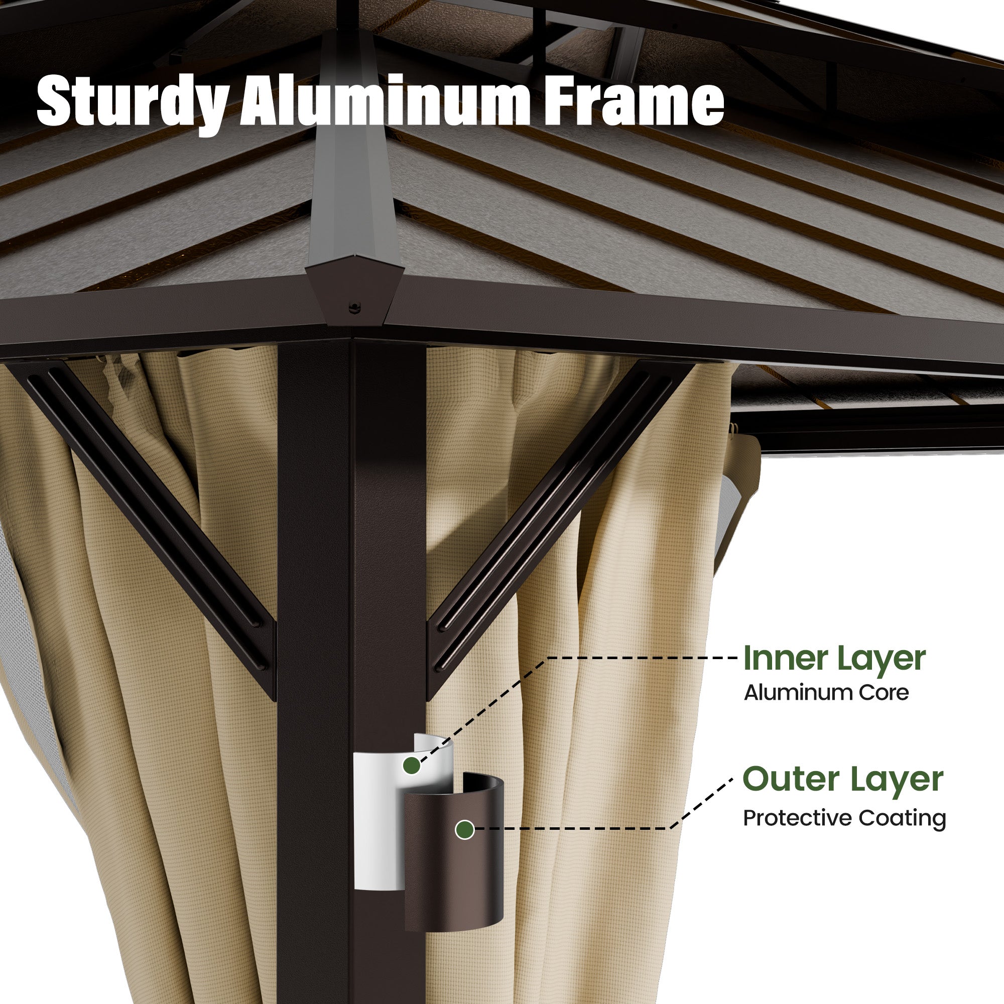 UDPATIO 12x20 Hardtop Gazebo, Aluminum Frame with Double Galvanized Steel Roof, Hard Top Heavy Duty Patio Outdoor Metal Gazebos, Permanent Gazebo with Mosquito Netting and Curtain for Backyard, Beige