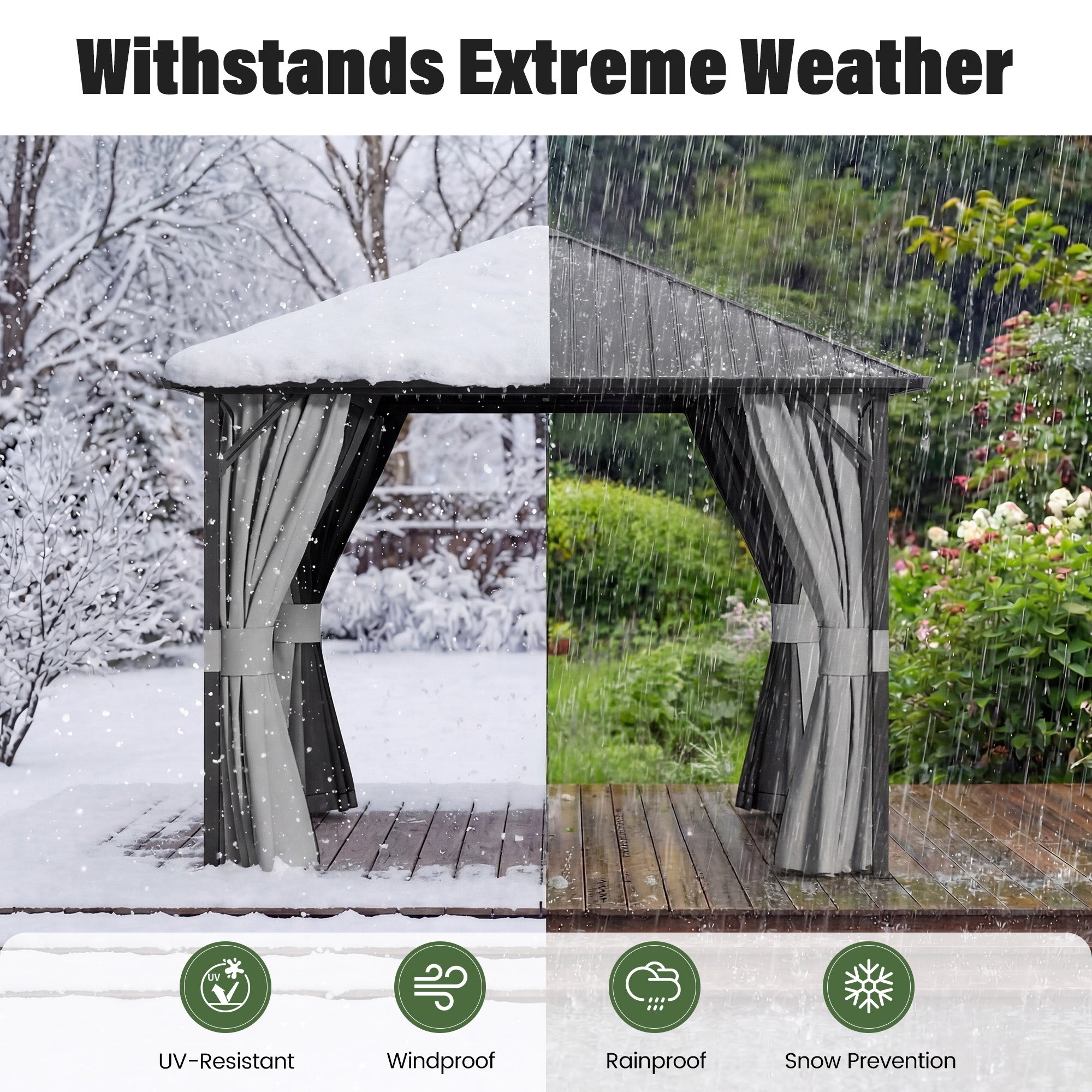 UDPATIO 10x10 Hardtop Gazebo, Metal Gazebo with Galvanized Steel Roof, Hard Top Patio Gazebos, Outdoor Permanent Gazebo with Mosquito Netting and Curtain for Backyard, Deck, Porch, Lawns, Garden, Gray