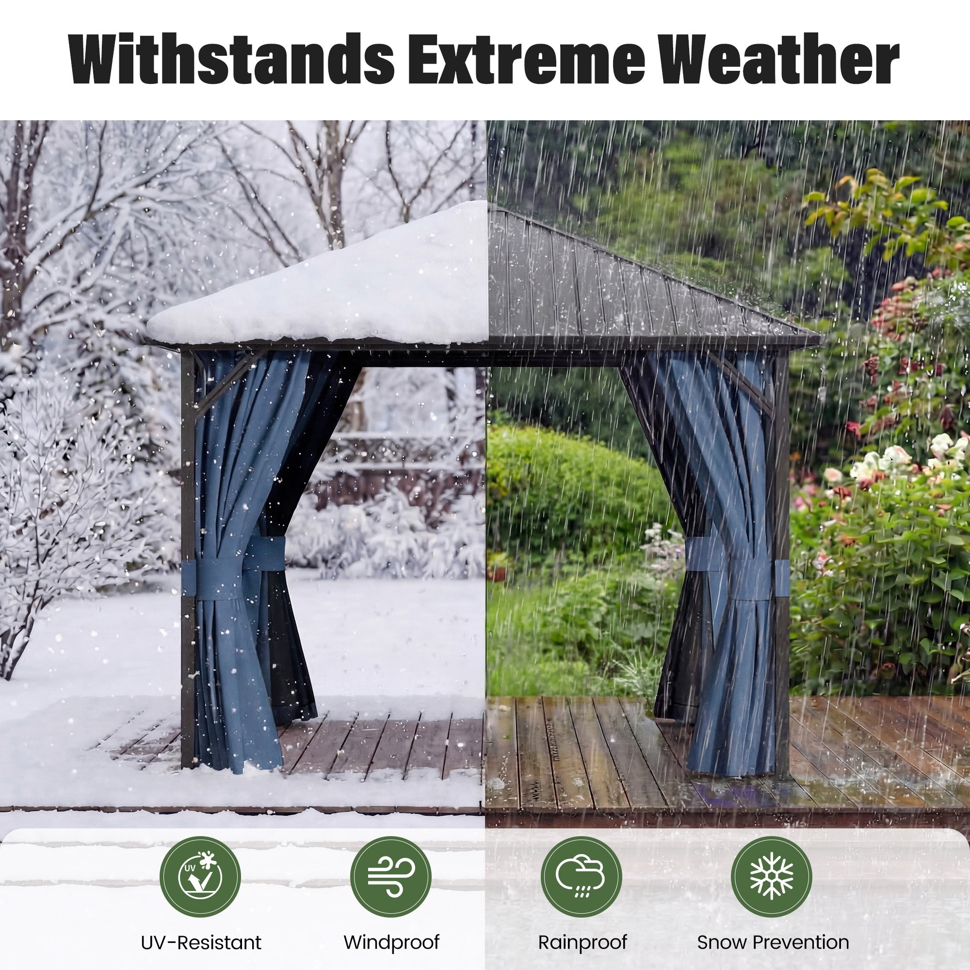 UDPATIO 10x10 Hardtop Gazebo, Metal Gazebo with Galvanized Steel Roof, Hard Top Patio Gazebos, Outdoor Permanent Gazebo with Mosquito Netting and Curtain for Backyard, Deck, Porch, Lawns, Navy Blue