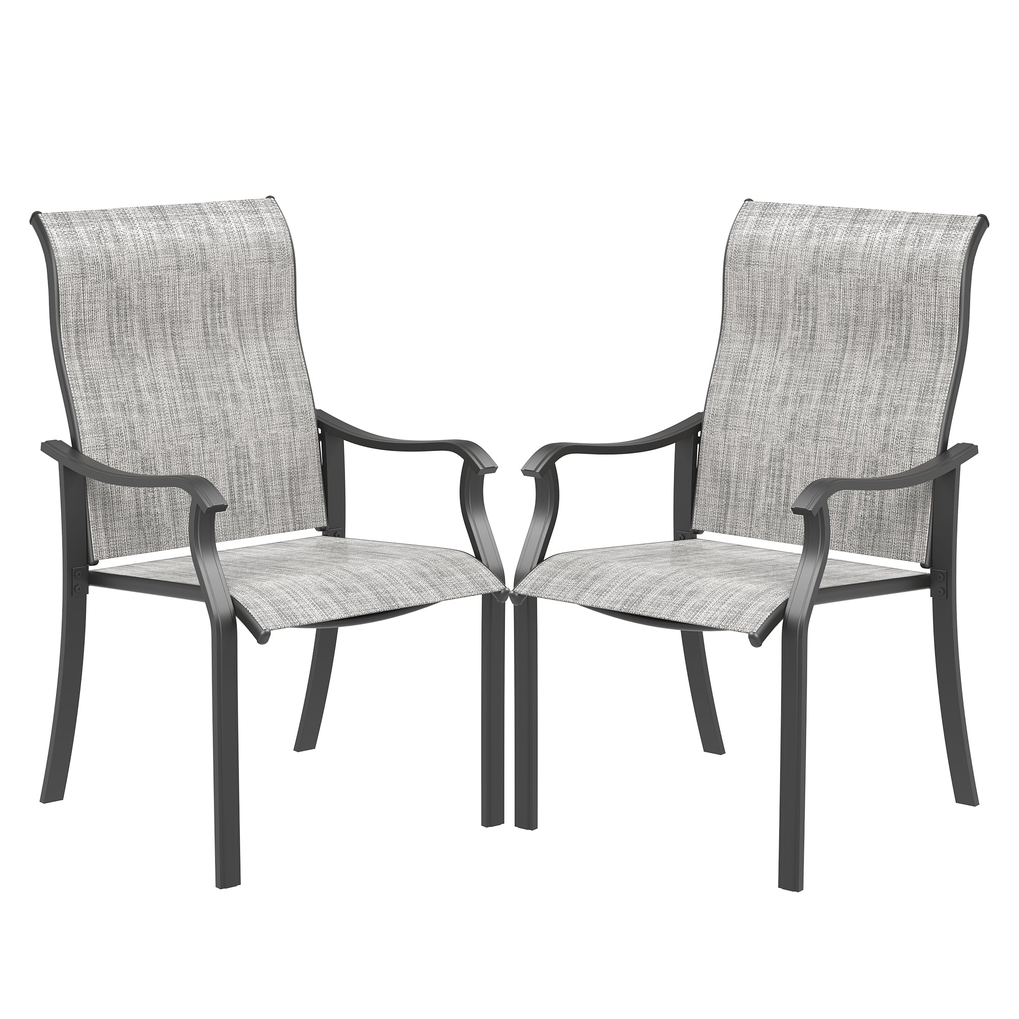 UDPATIO Patio Dining Chairs Set of 2, High Back Wide Seat Outdoor Furniture Chairs with All Weather Breathable Textilene, for Lawn Garden Backyard Deck, Grey White