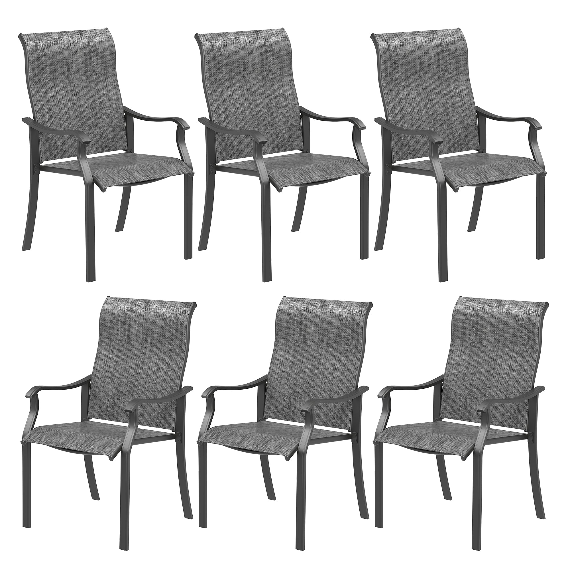 UDPATIO Patio Dining Chairs Set of 6, High Back Wide Seat Outdoor Furniture Chairs with All Weather Breathable Textilene, for Lawn Garden Backyard, Dark Grey