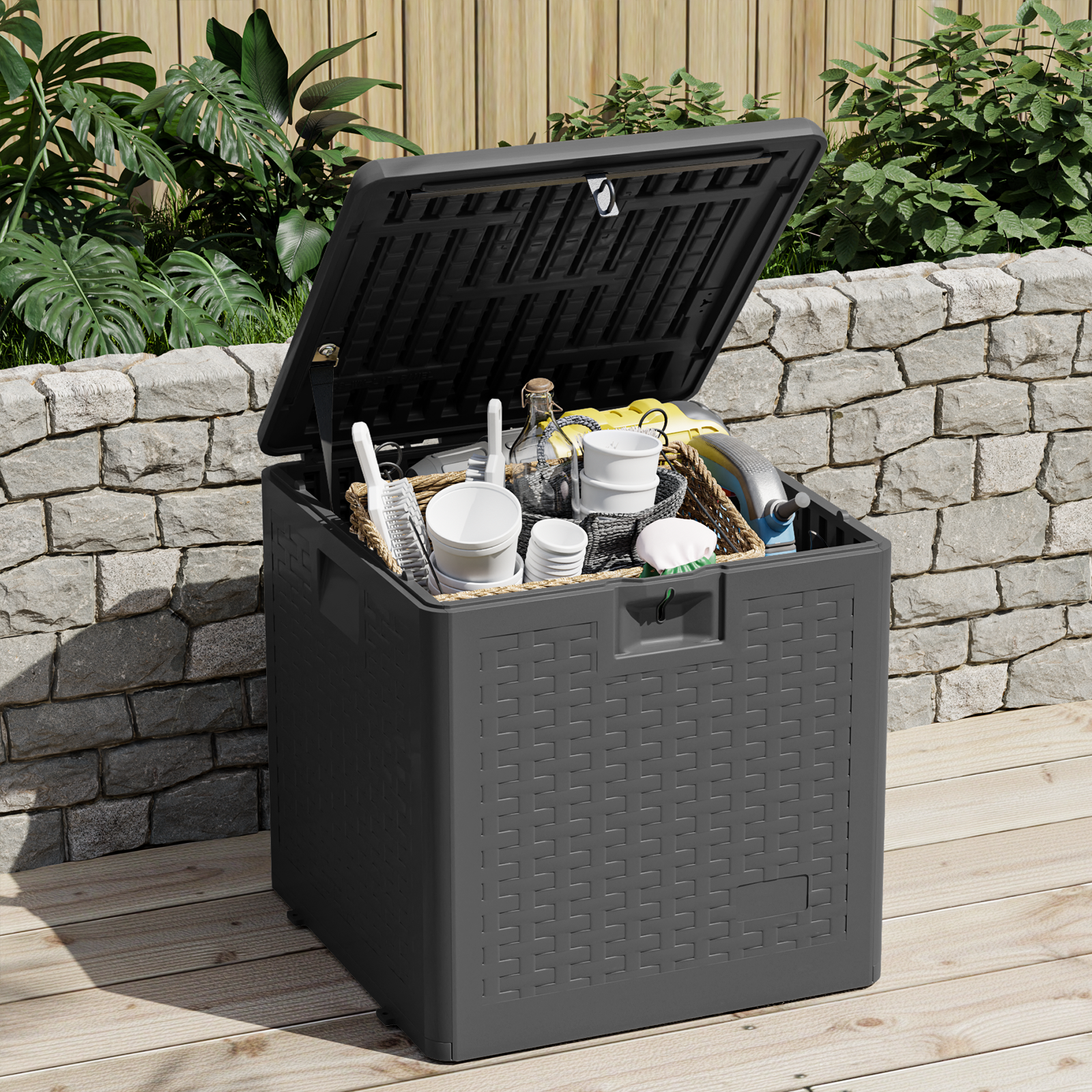 UDPATIO Deck Box, Outdoor Storage Box Lockable Storage Container Outside Box (Black)
