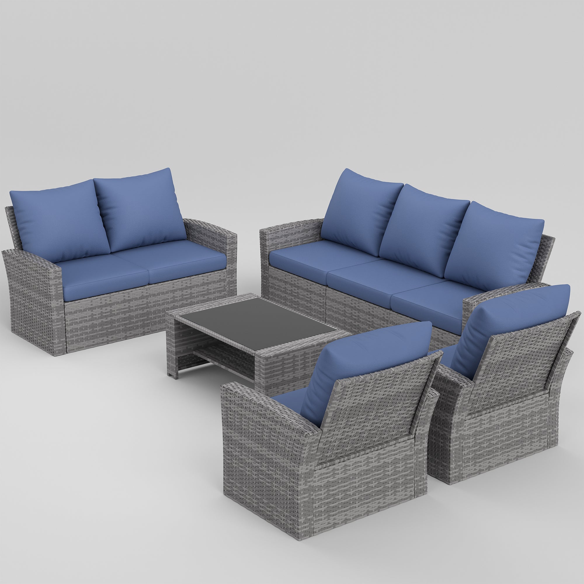 UDPATIO Wicker Patio Furniture Set,Multiple combination sofa sets,Gray PE Rattan Patio Sofa Set for Balcony, Porch, Backyard, Navy