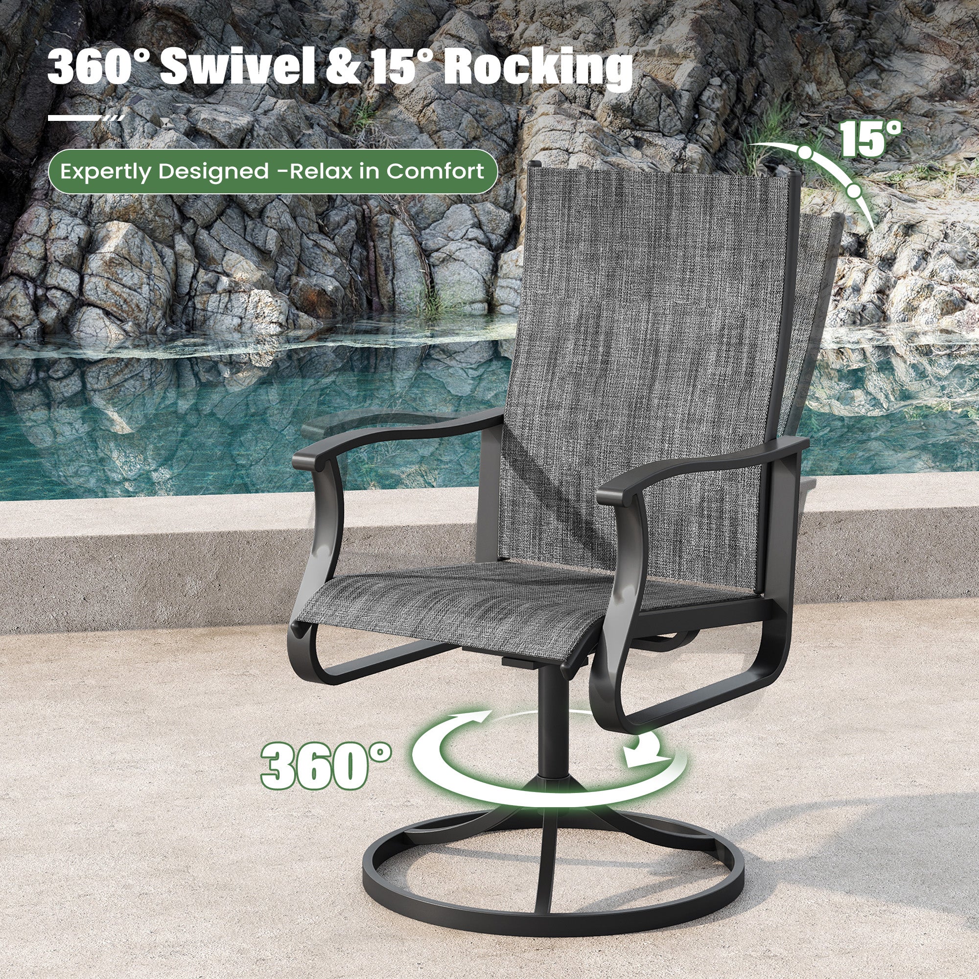 UDPATIO 5 Piece Patio Dining Set for 4, Patio Outdoor Table and Chairs, 39" Black Round Table with Umbrella Hole, Gray Patio Chairs, Patio Dining Set Outdoor Dining Set for Lawn, Backyard, Deck