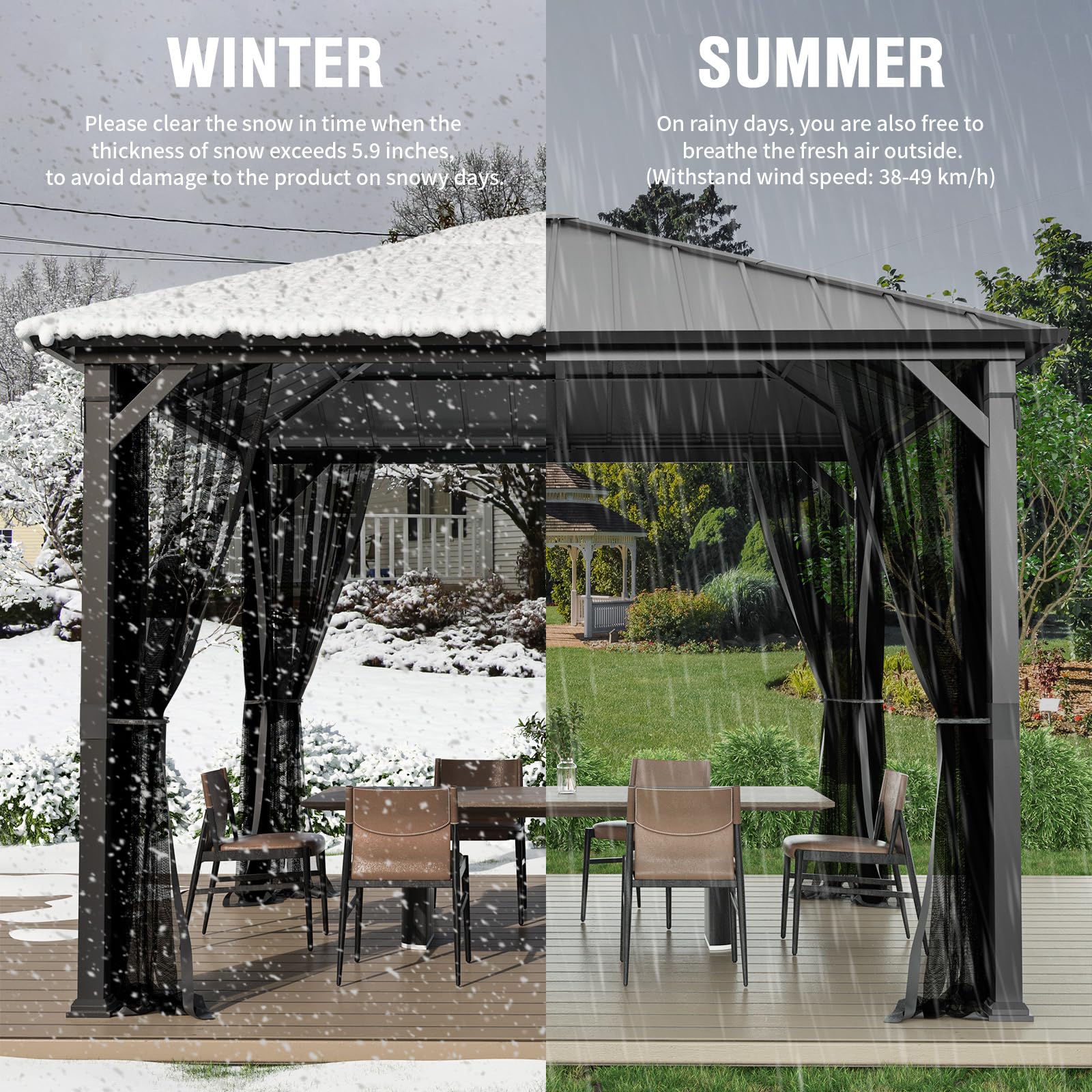 Hardtop Gazebo, Outdoor Aluminum Gazebo with Galvanized Steel Double Roof