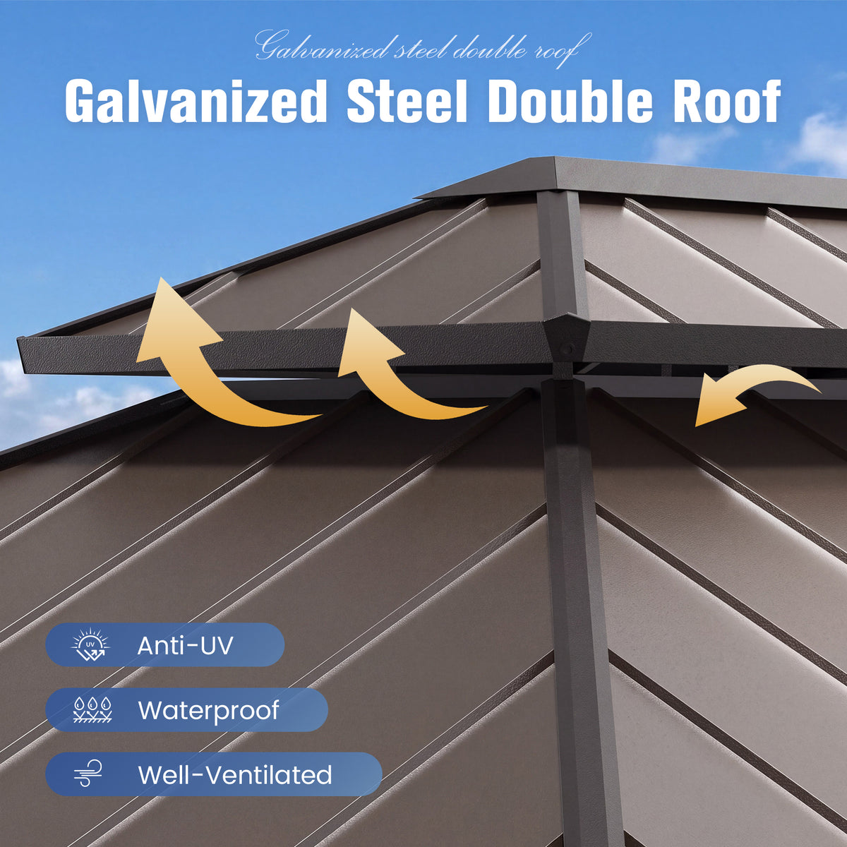 DPATIO 12'x14' Hardtop Aluminum Outdoor Gazebo with Double Roof for Patio