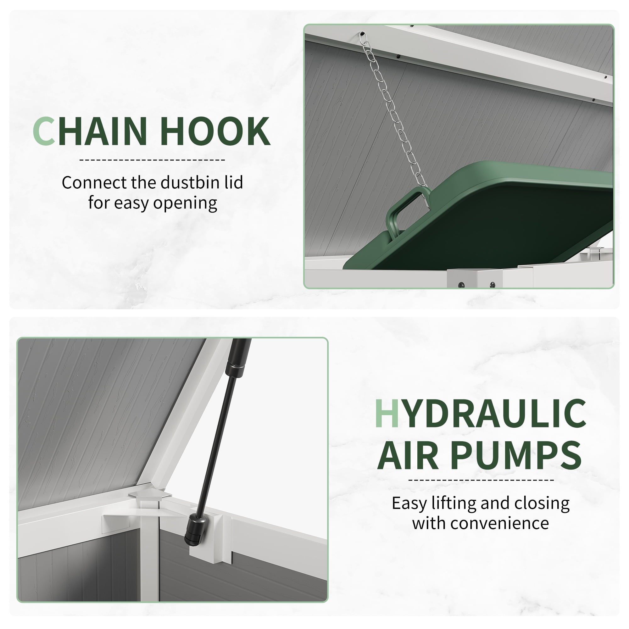 UDPATIO Outdoor Horizontal Storage Shed, 41 cu.ft Weatherproof Resin Storage Shed with Floor, for Trash Can Storage, Tools, Lawn Mower, for Patio, Grey