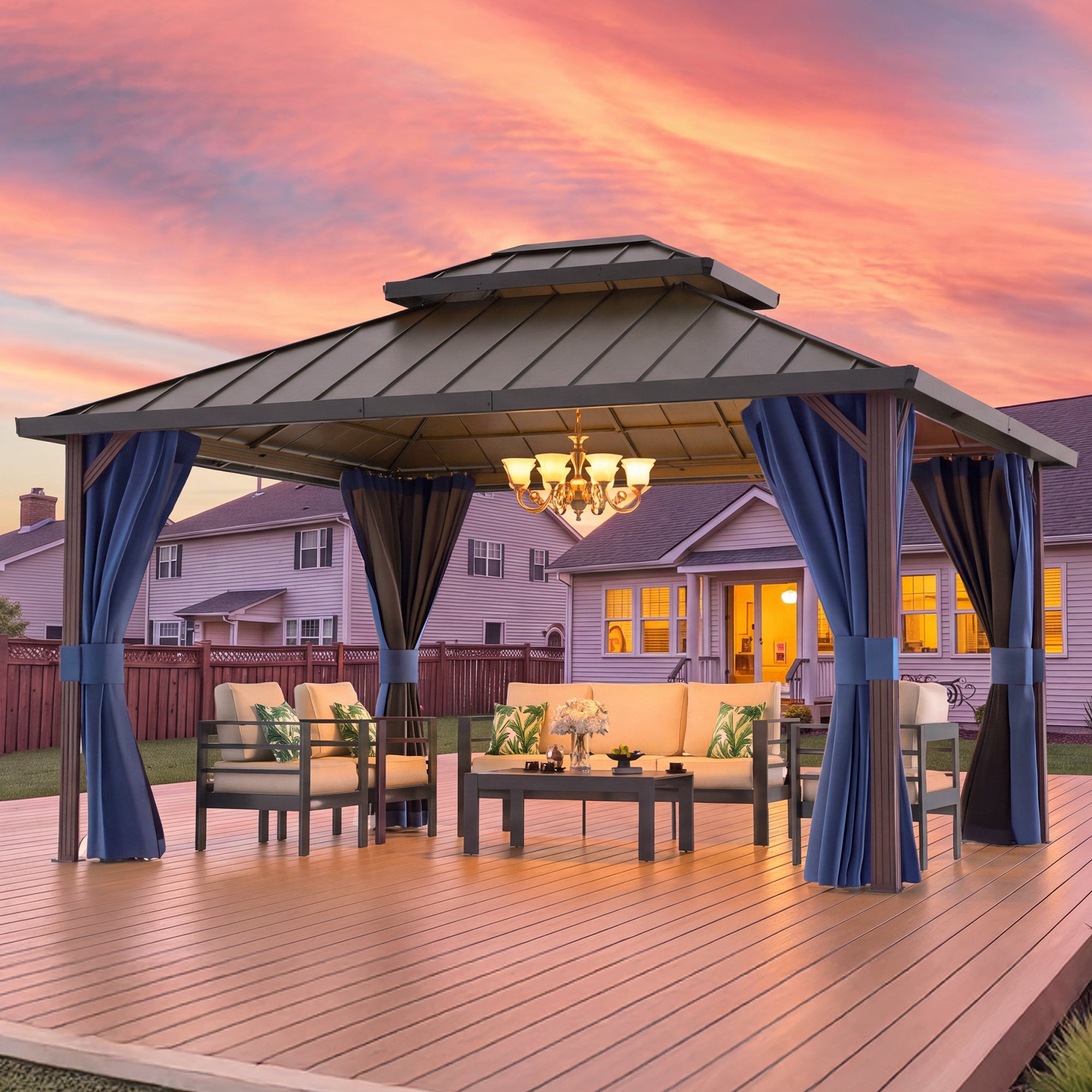 DPATIO 12'x14' Hardtop Aluminum Gazebo, Outdoor Gazebos for Patio,Navy Blue