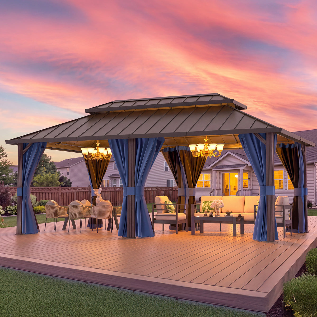 DPATIO 12'x20' Hardtop Aluminum Outdoor Gazebo with Double Roof, Navy Blue
