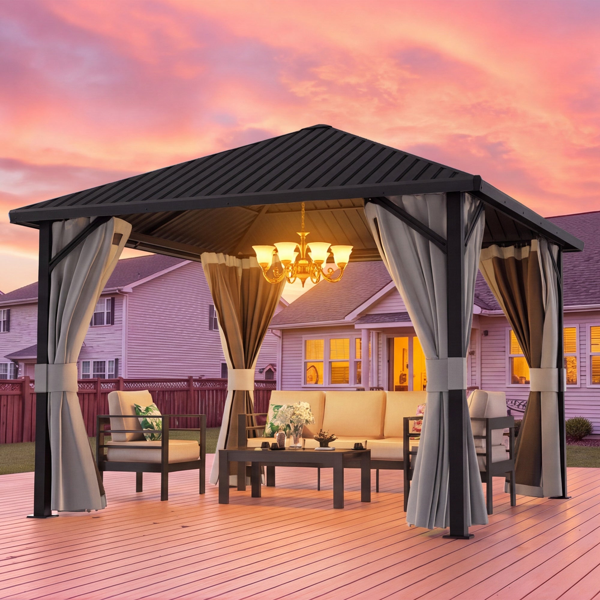 DPATIO 10'x10' Hardtop Patio Gazebo, Outdoor Metal Gazebos, Gray