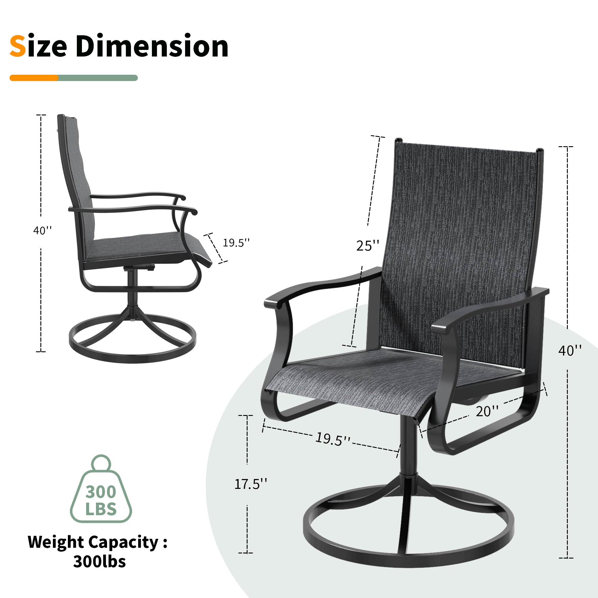 UDPATIO Swivel Patio Chairs Set of 6, Outdoor Swivel Rocker Patio Chairs with High Back, All Weather Textilene & Metal Frame for Backyard, Lawn, Porch, Pooside or Garden, Dark Grey