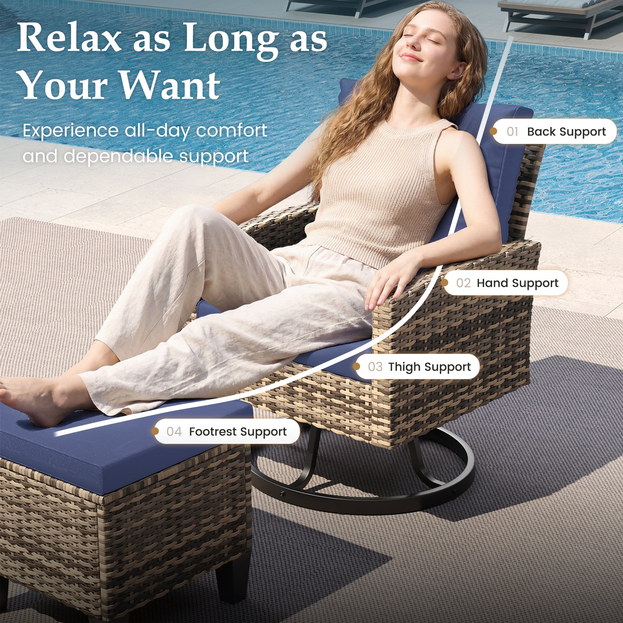 UDPATIO Patio Furniture Set with Fire Pit Table, 7 Pieces Outdoor Conversation Sets with Swivel Chairs and Ottomans, All-Weather Rattan Wicker Patio Sofa Couch for Backyard, Deck, Porch, Navy/Yellow