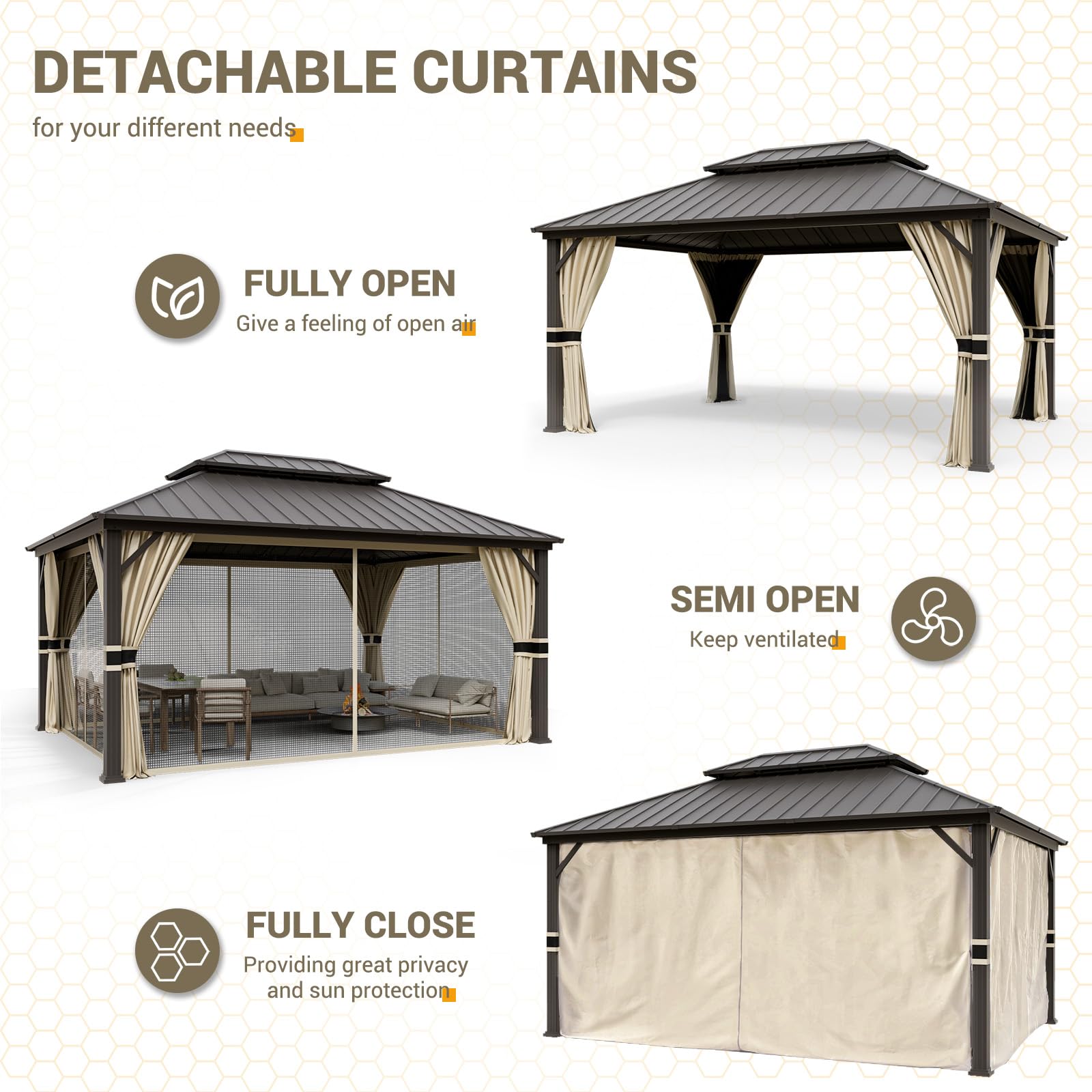 Hardtop Gazebo, Outdoor Aluminum Gazebo with Galvanized Steel Double Roof