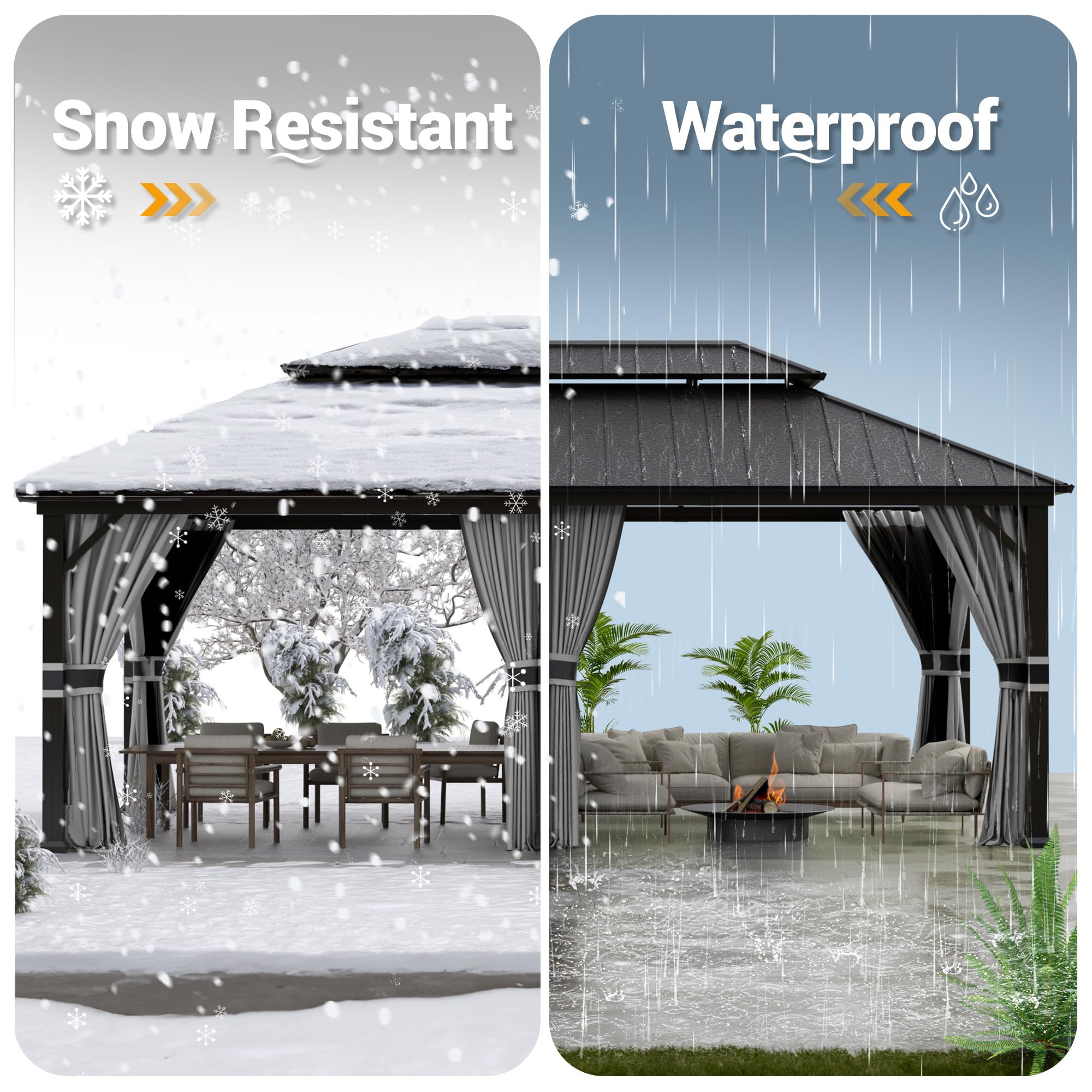 Hardtop Gazebo, Outdoor Aluminum Gazebo with Galvanized Steel Double Roof