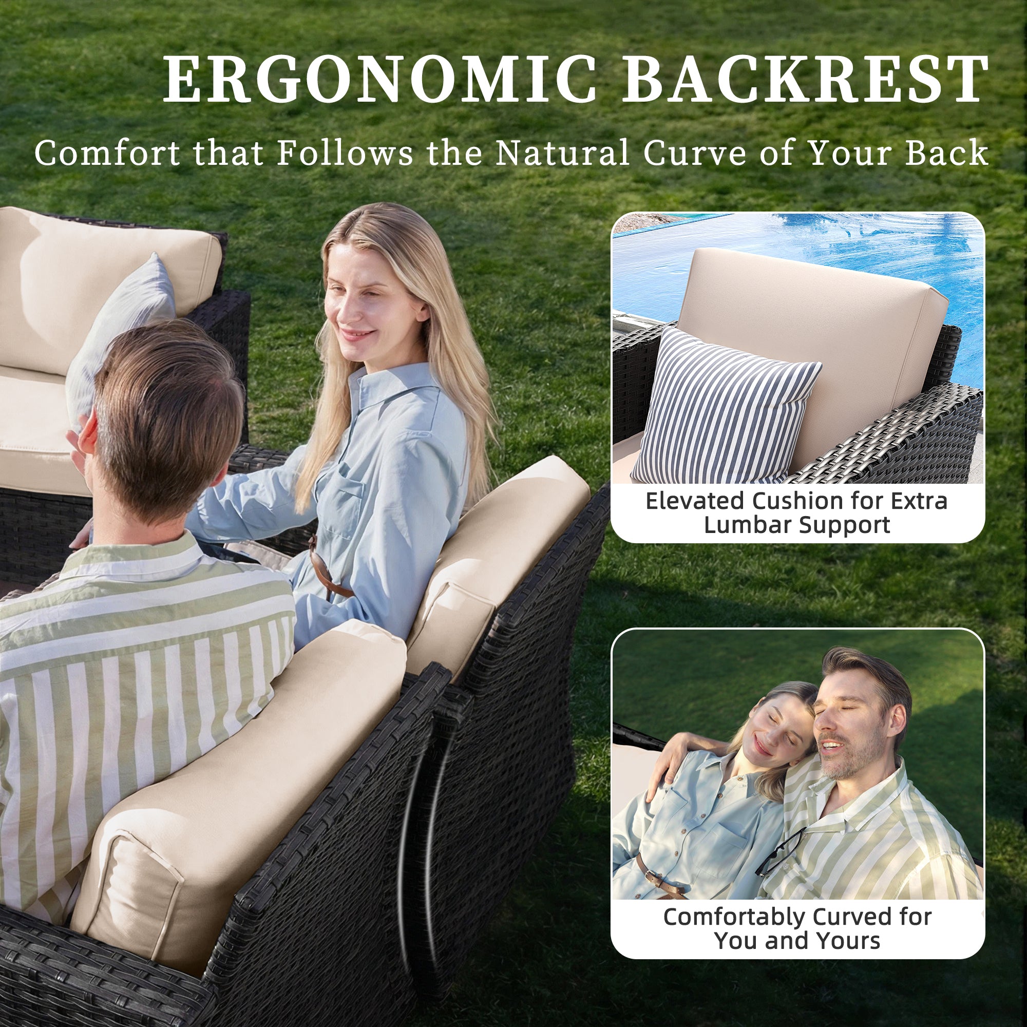 UDPATIO Patio Furniture Set with Fire Pit Table and Swivel Rocking Chairs, 6 Pieces Outdoor Wicker Furniture Set with Waterproof Cover, 4'' Thickened Cushion, Khak