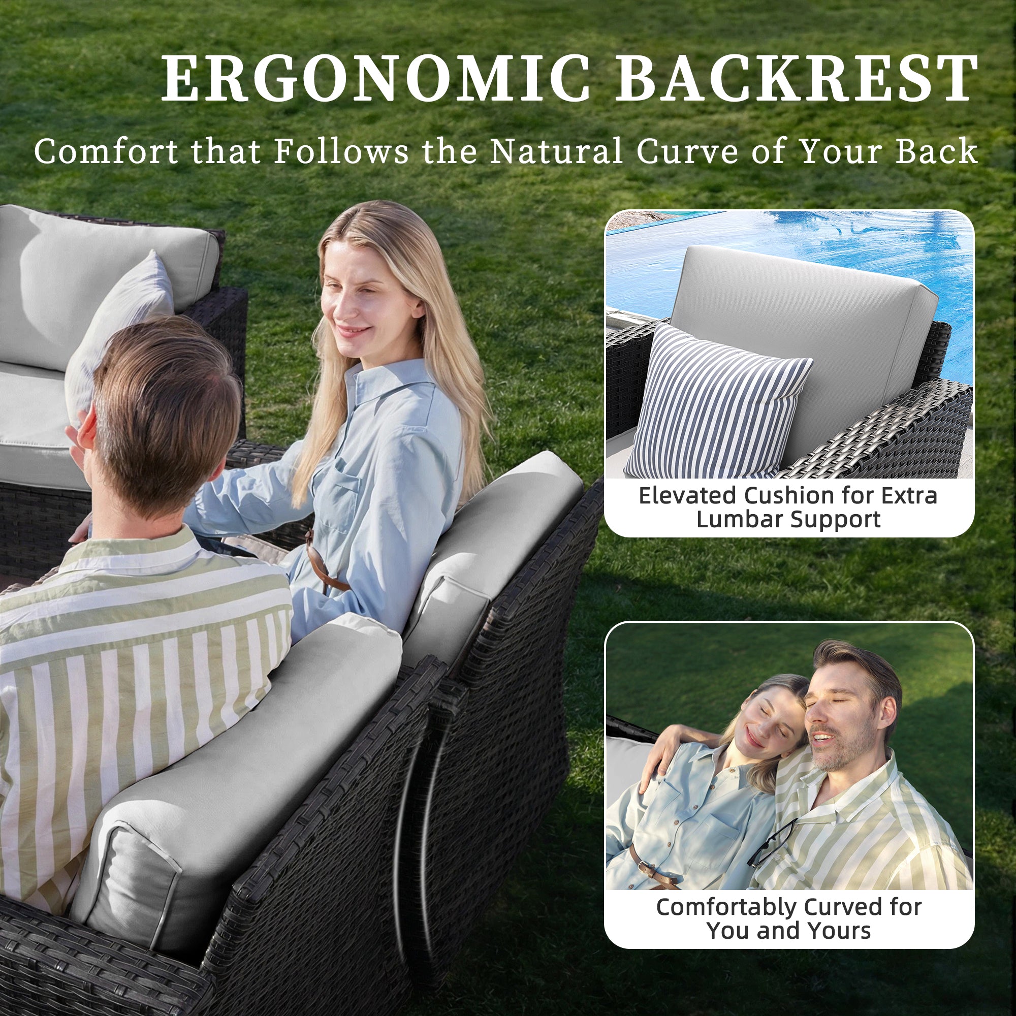 UDPATIO Patio Furniture Set, 5 Pieces Outdoor Conversation Sets with Rocking Swivel Chairs, Wicker Rattan Outdoor Sofa Set with Storage Table and Waterproof Covers for Backyard, Deck, Light Grey