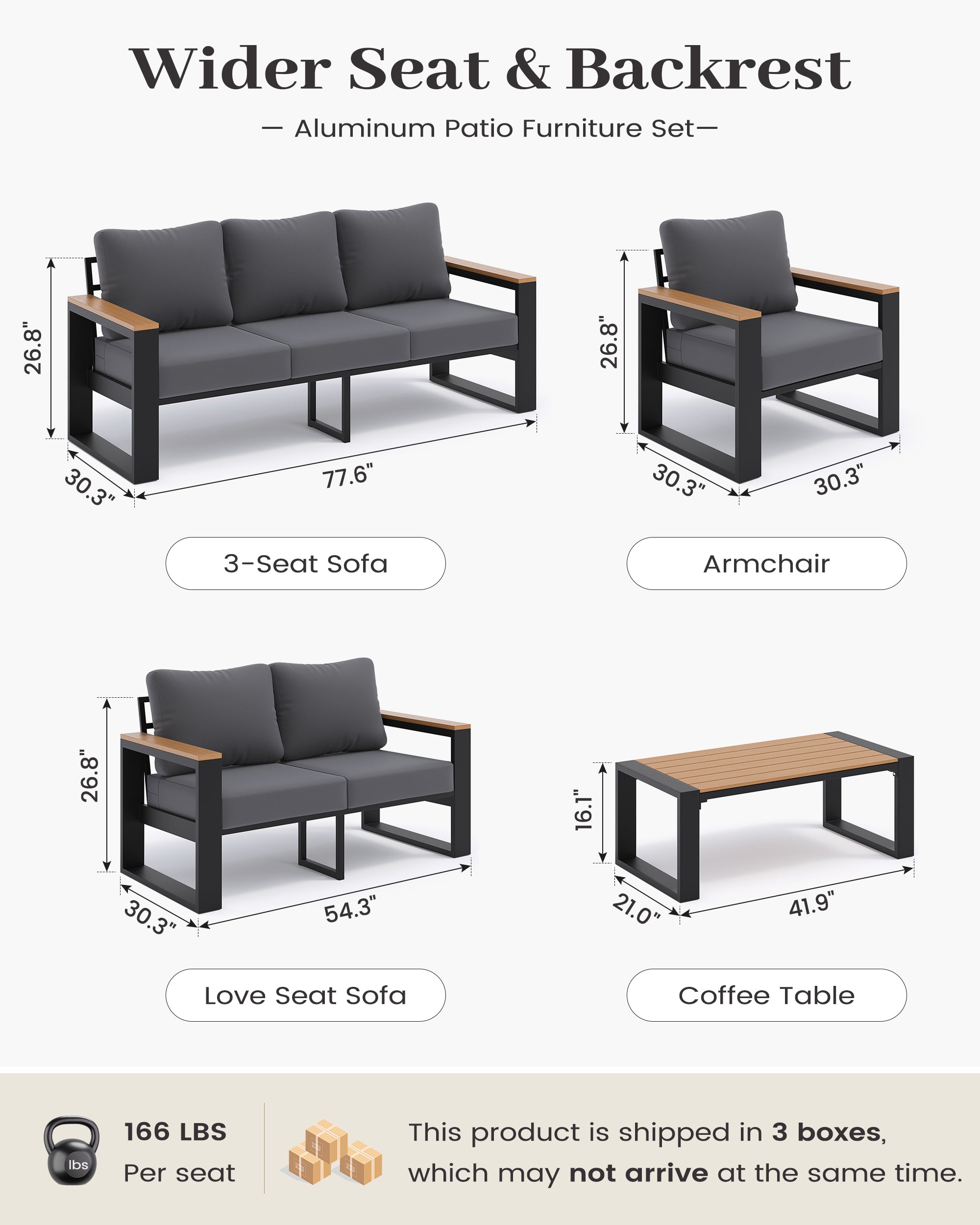 UDPATIO Aluminum Patio Furniture Set 5 Pieces, Ergonomic Backrest