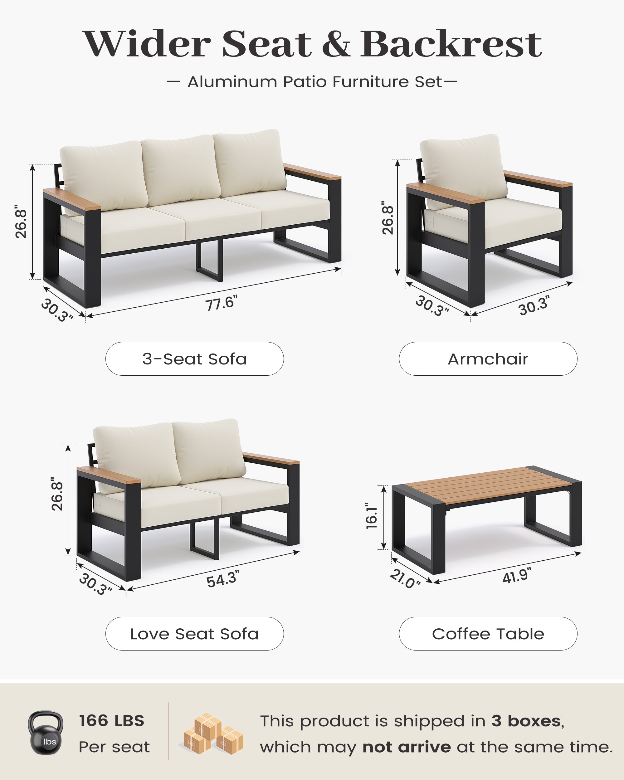 UDPATIO Aluminum Patio Furniture Set 5 Pieces, Ergonomic Backrest
