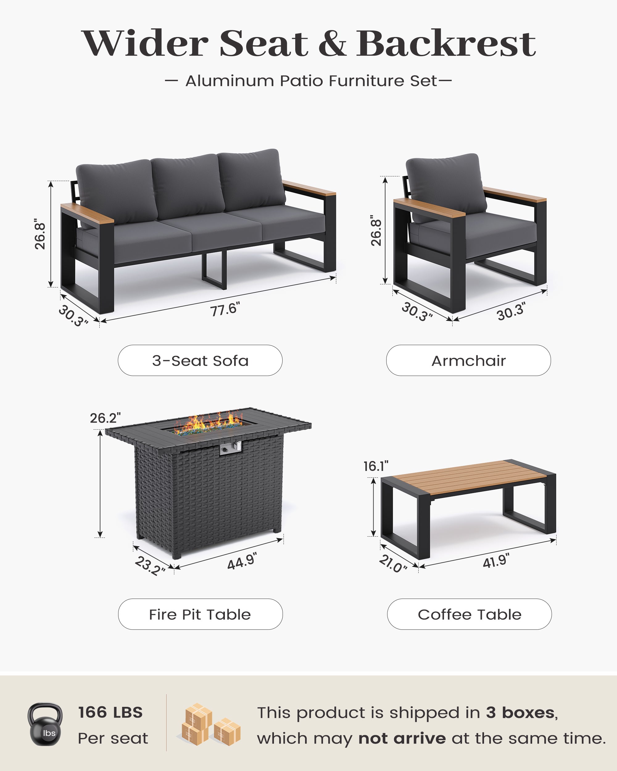 UDPATIO Aluminum Patio Furniture Set 5 Pieces, Ergonomic Backrest