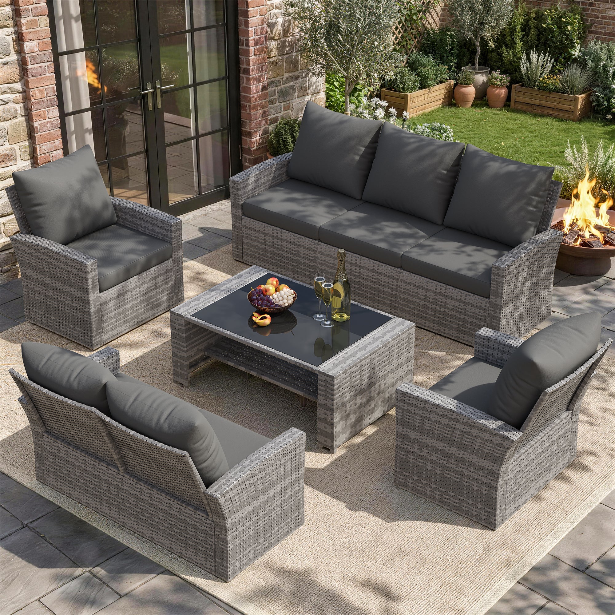 UDPATIO Wicker Patio Furniture Set,Multiple combination sofa sets,Gray PE Rattan Patio Sofa Set for Balcony, Porch, Backyard, Gray