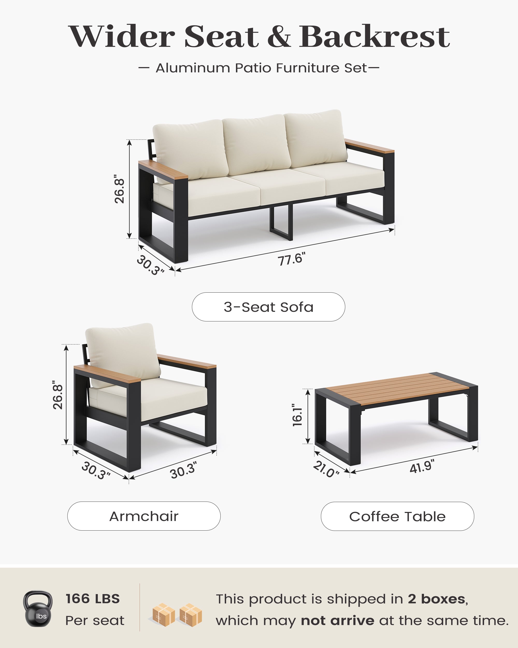 UDPATIO Aluminum Patio Furniture Set 4 Pieces, Ergonomic Backrest