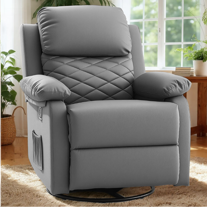 FIONA'S MAGIC Electric Recliner Chair, Adjustable Recline for Living Room, PU Leather, Gray