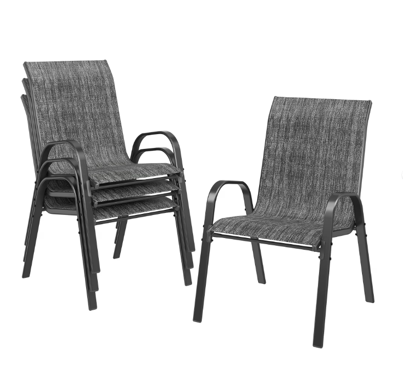 UDPATIO Patio Chairs Set of 4, Outdoor Dining Chairs High Back with All Weather Breathable Textilene, Metal Frame for Lawn Garden Backyard Deck, Dark Grey