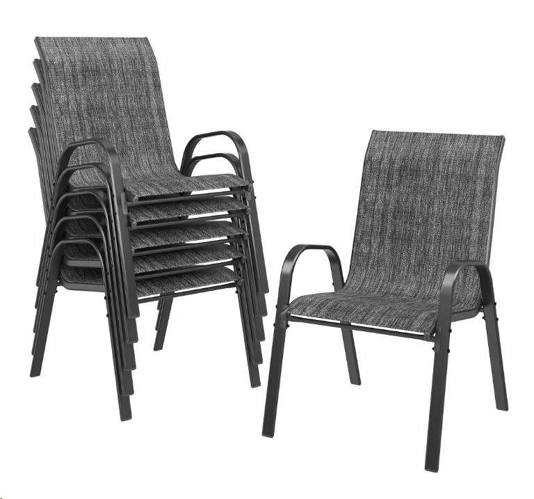 UDPATIO Patio Chairs Set of 6, Outdoor Dining Chairs High Back with All Weather Breathable Textilene, Metal Frame for Lawn Garden Backyard Deck, Dark Grey