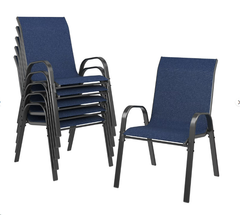UDPATIO Patio Chairs Set of 6, Outdoor Dining Chairs High Back with All Weather Breathable Textilene, Metal Frame for Lawn Garden Backyard Deck,Blue